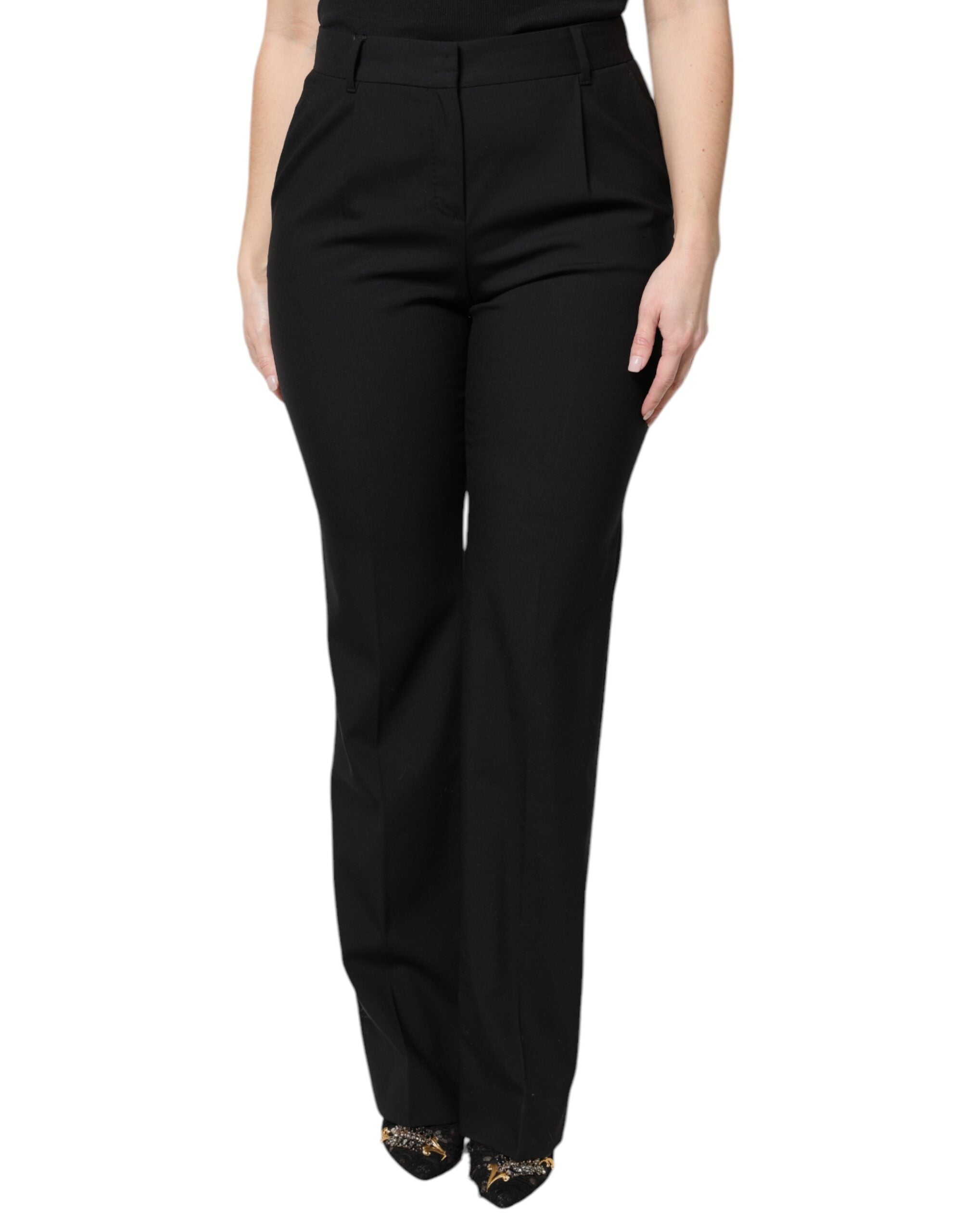 Dolce & Gabbana Black Wool High Waist Boot Cut Dress Women's Pants