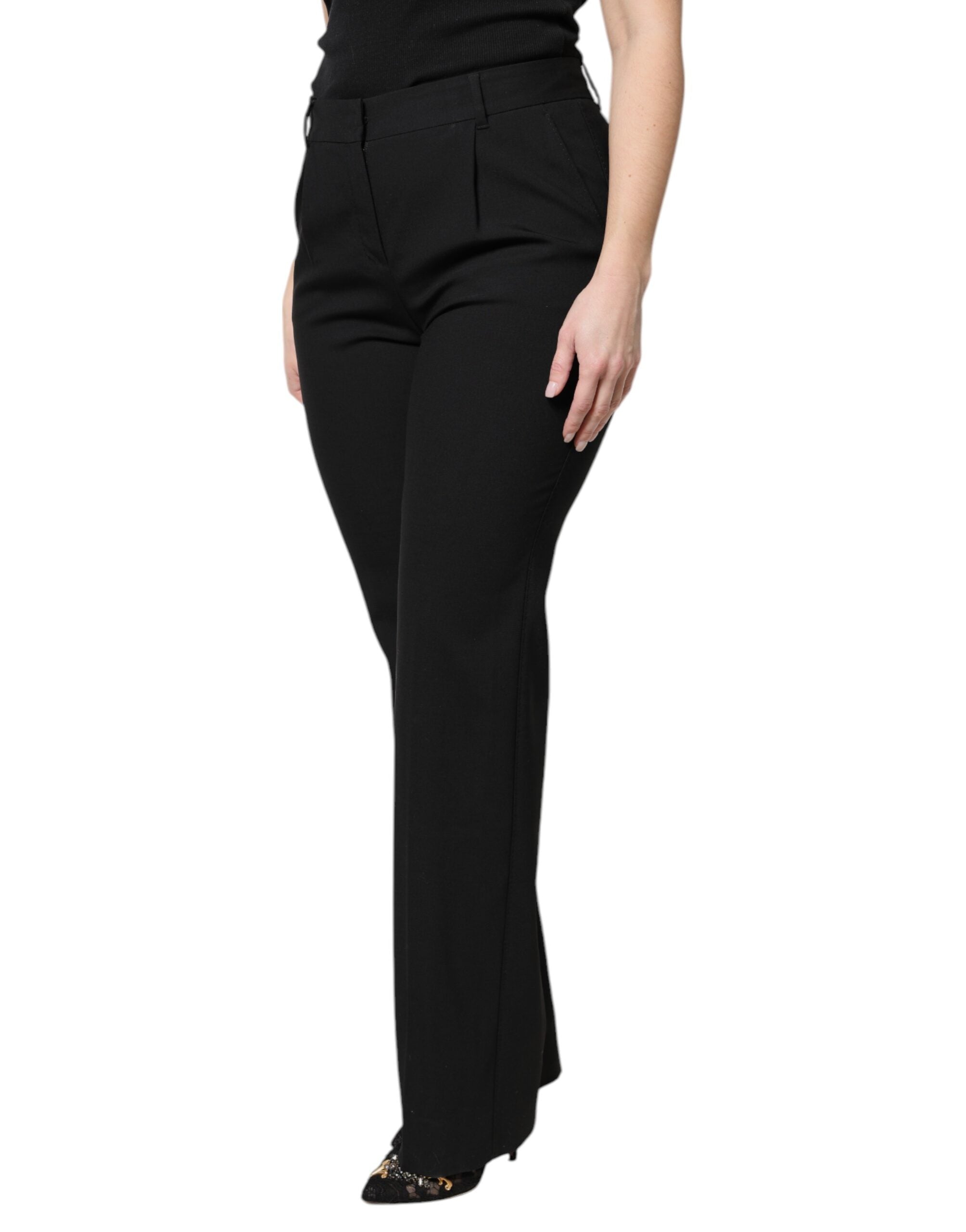 Dolce & Gabbana Black Wool High Waist Boot Cut Dress Women's Pants