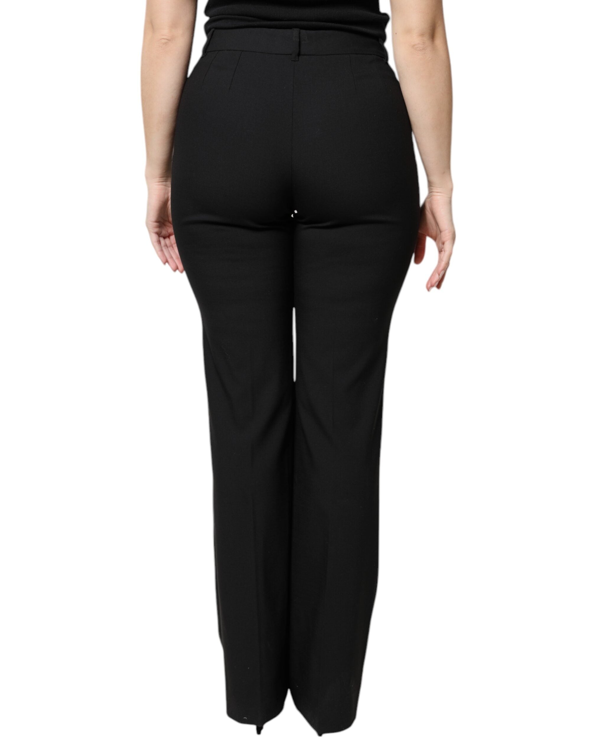 Dolce & Gabbana Black Wool High Waist Boot Cut Dress Women's Pants