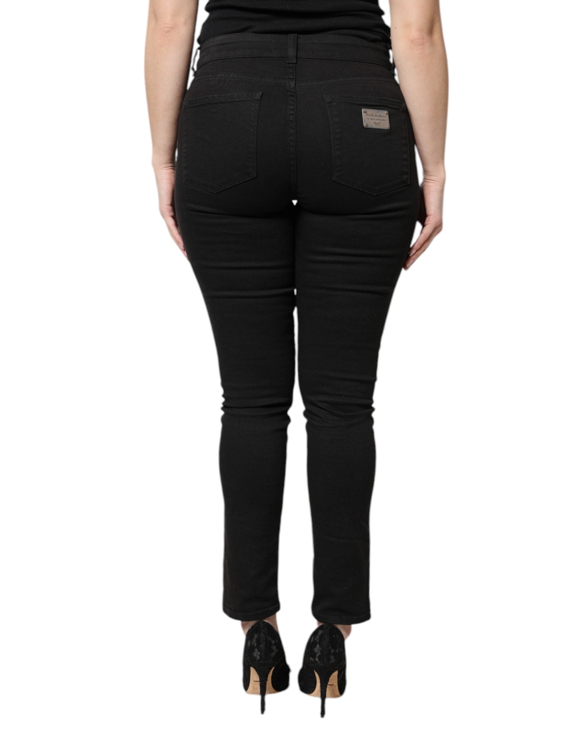 Dolce & Gabbana Black Cotton High Waist Skinny Denim Women's Jeans