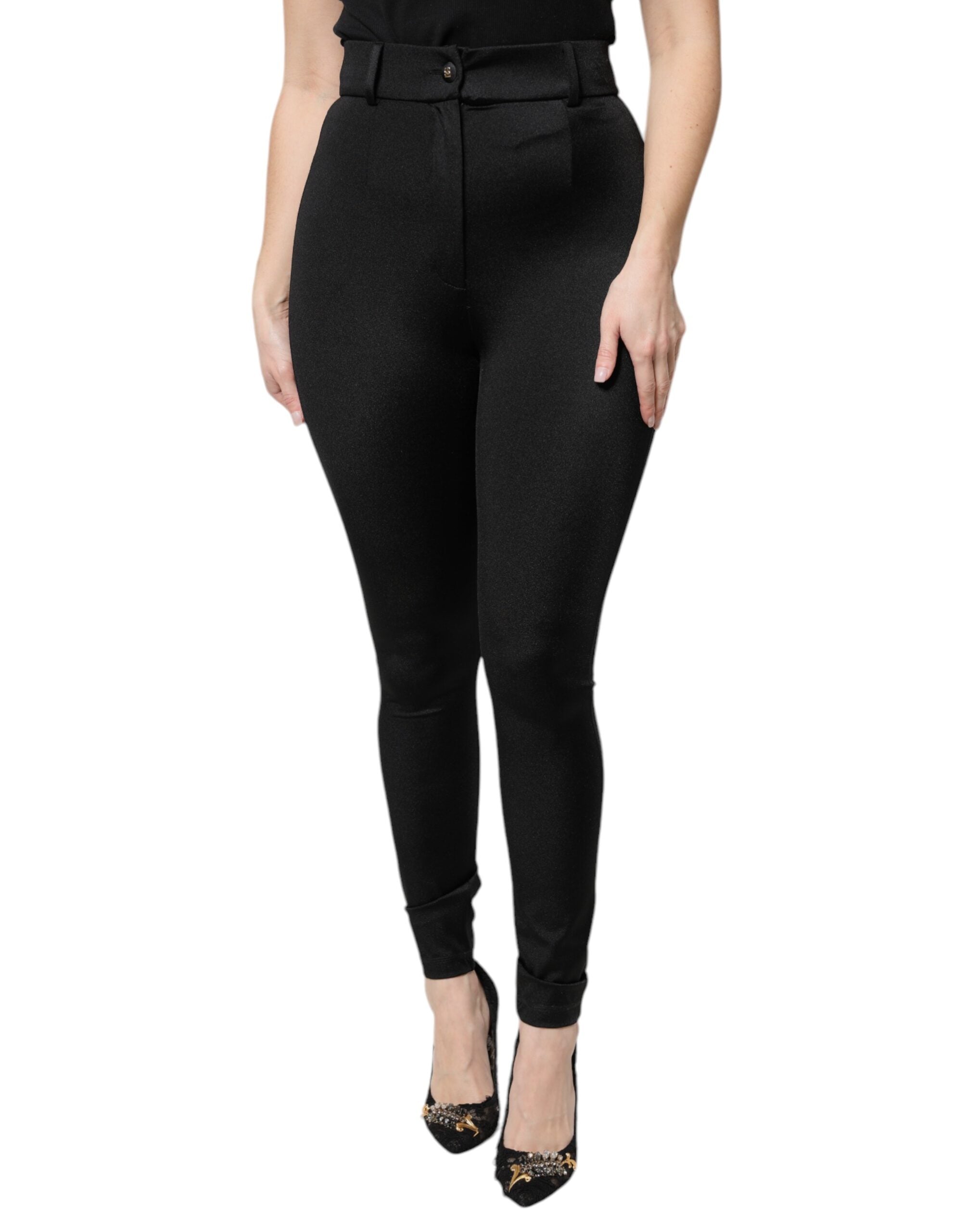 Dolce & Gabbana Black Nylon High Waist Slim Fit Women's Pants