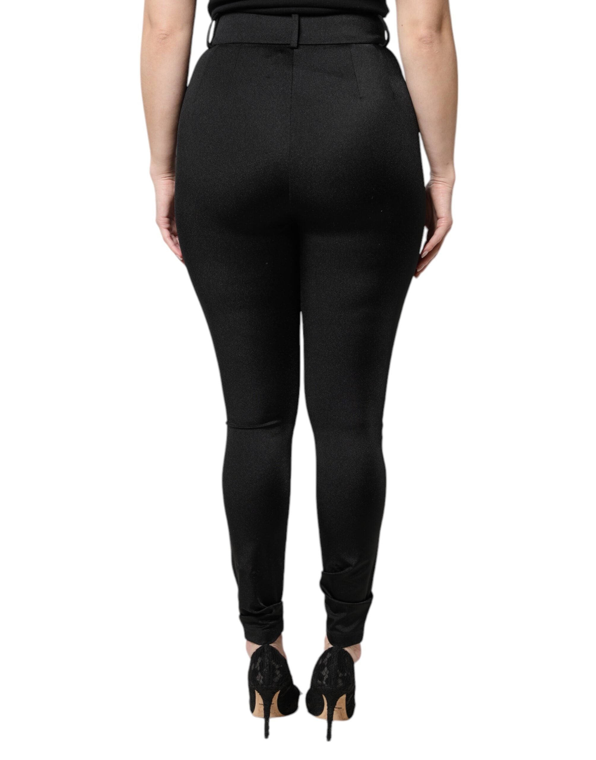 Dolce & Gabbana Black Nylon High Waist Slim Fit Women's Pants
