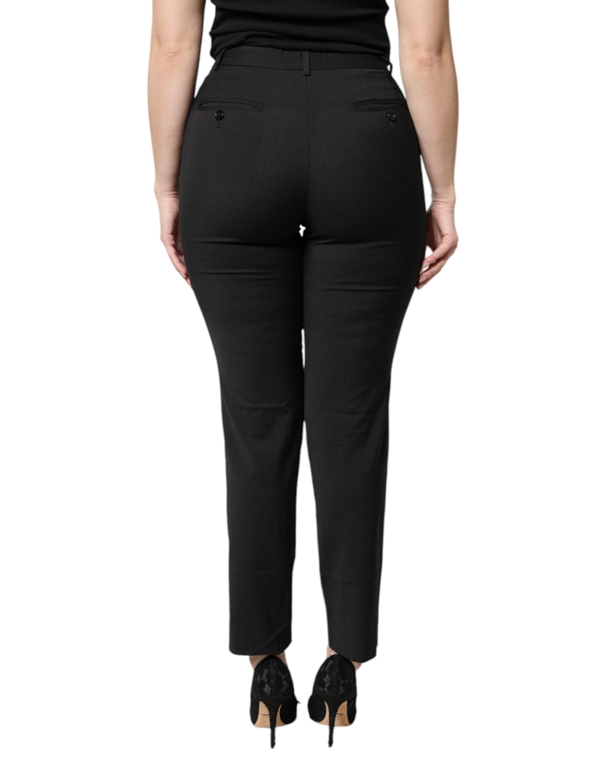 Dolce & Gabbana Black Polyester High Waist Slim Women's Pants (Pre-Owned)