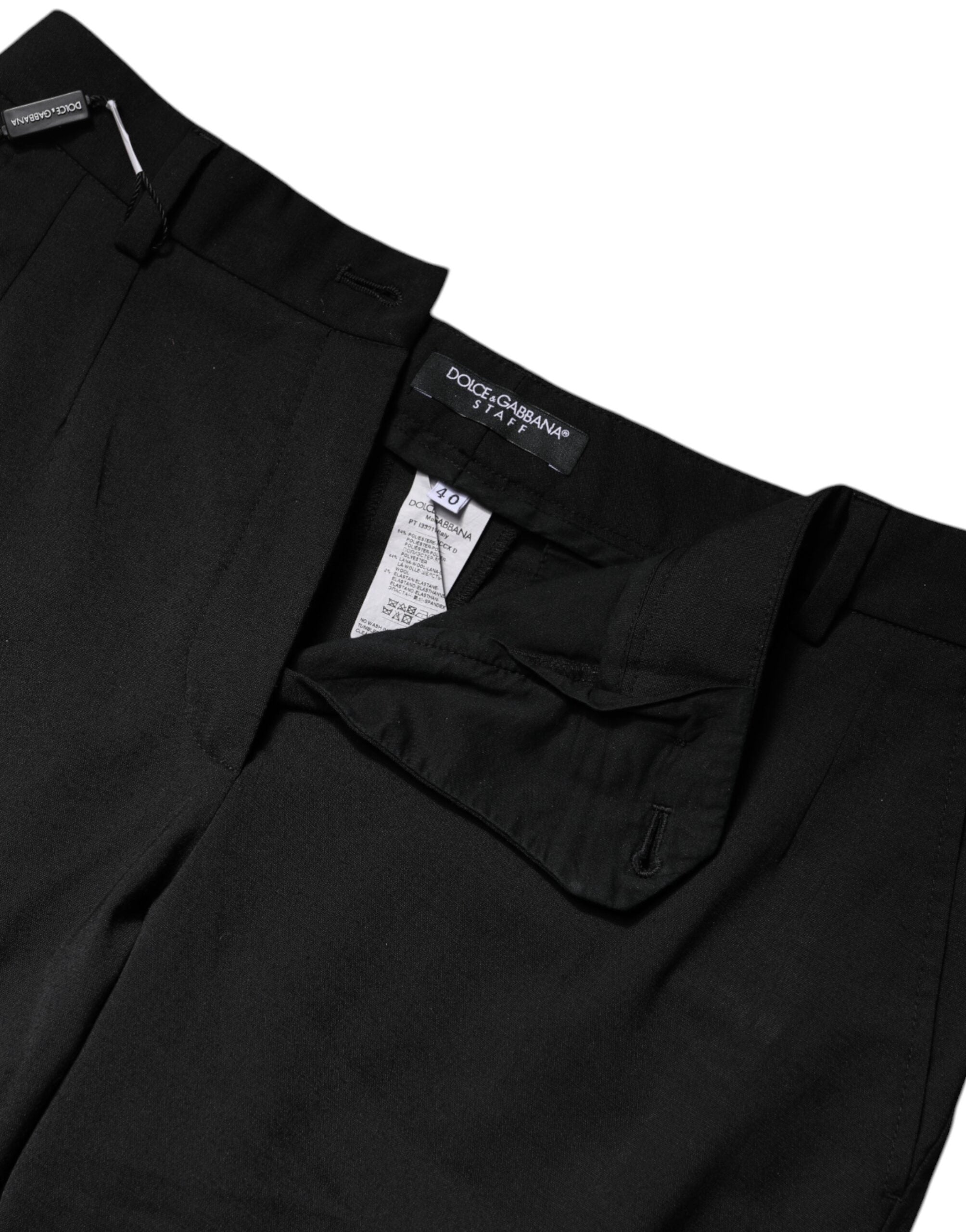 Dolce & Gabbana Black Polyester High Waist Slim Women's Pants (Pre-Owned)
