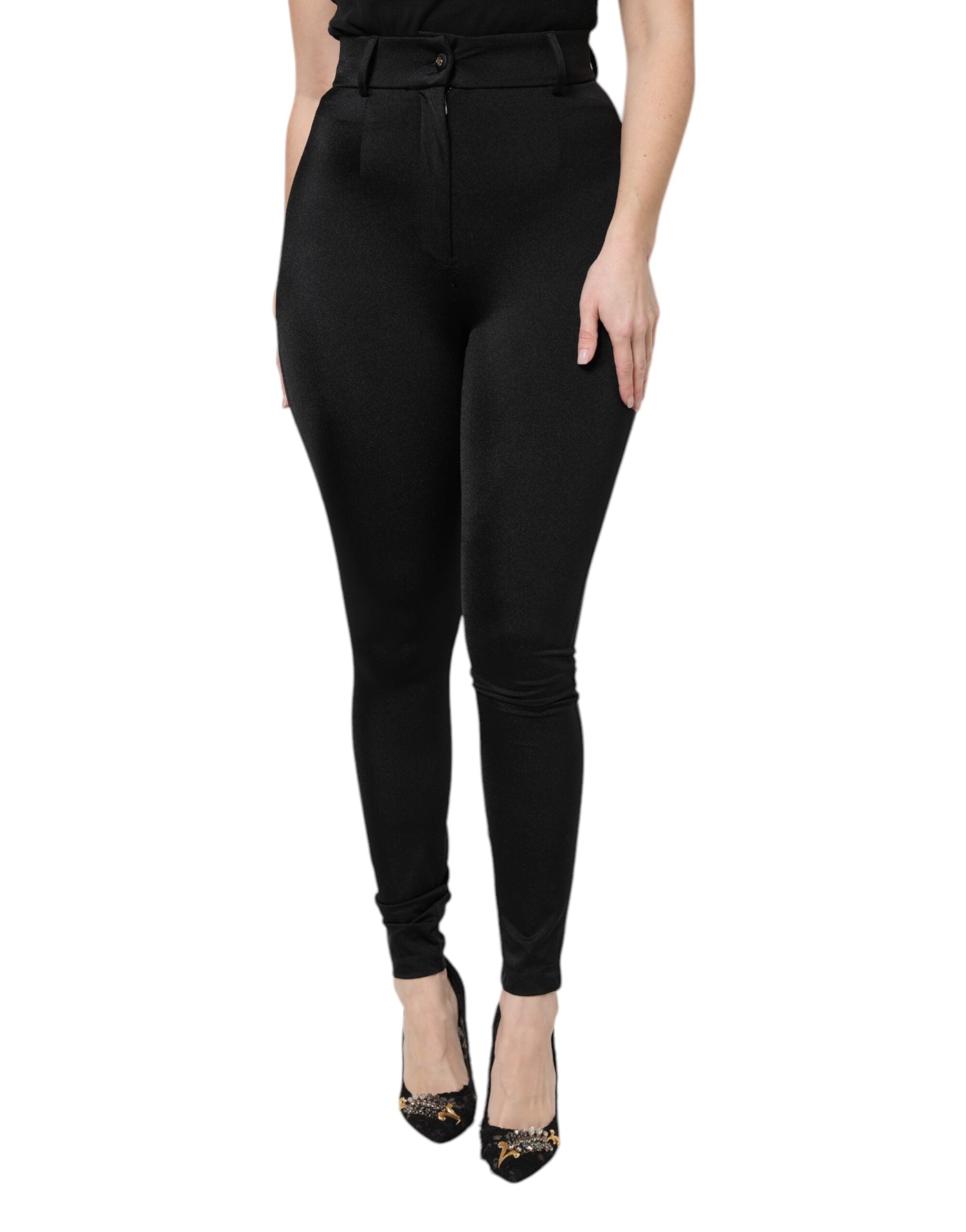 Dolce & Gabbana Black Nylon High Waist Slim Fit Women's Pants