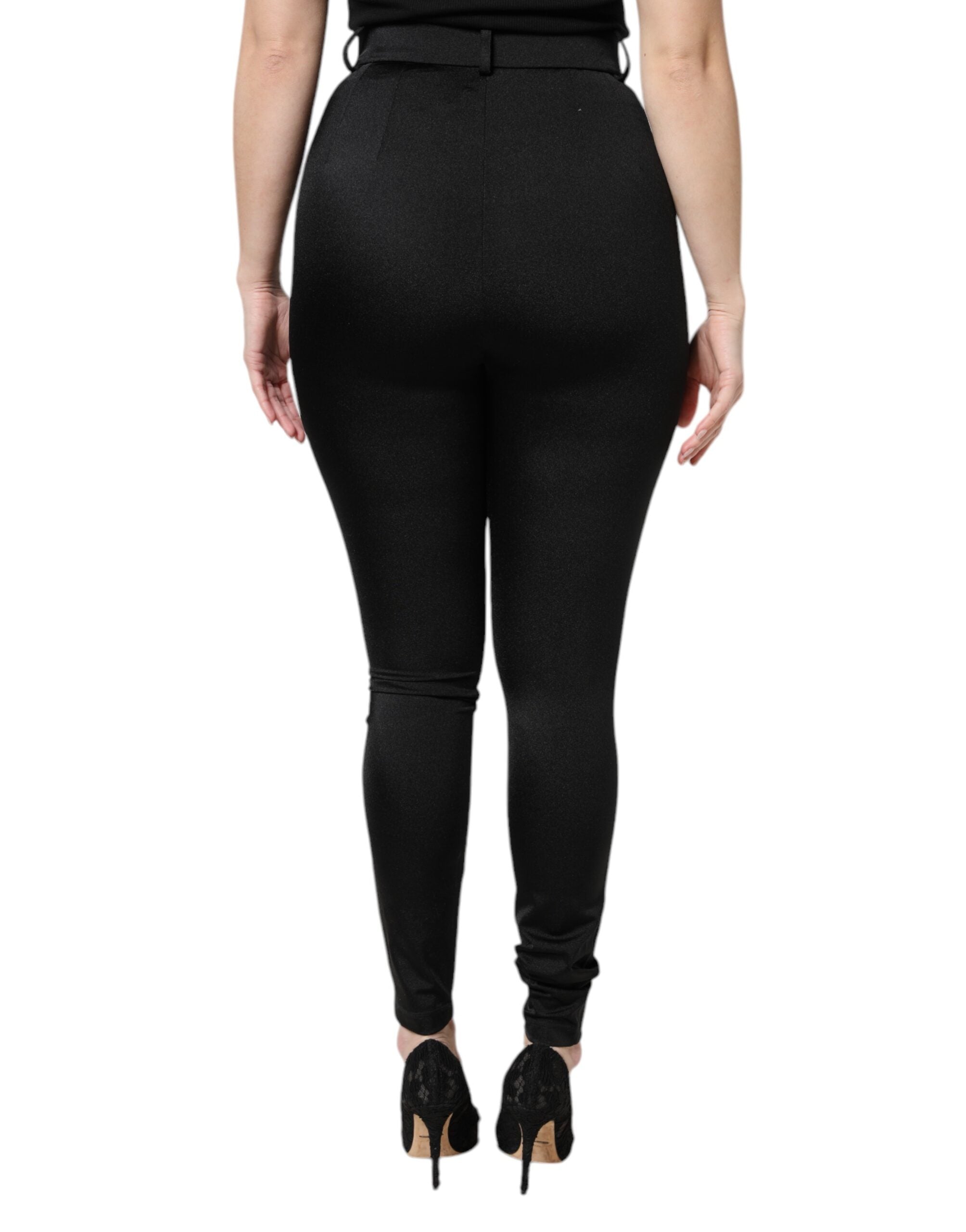 Dolce & Gabbana Black Nylon High Waist Slim Fit Women's Pants