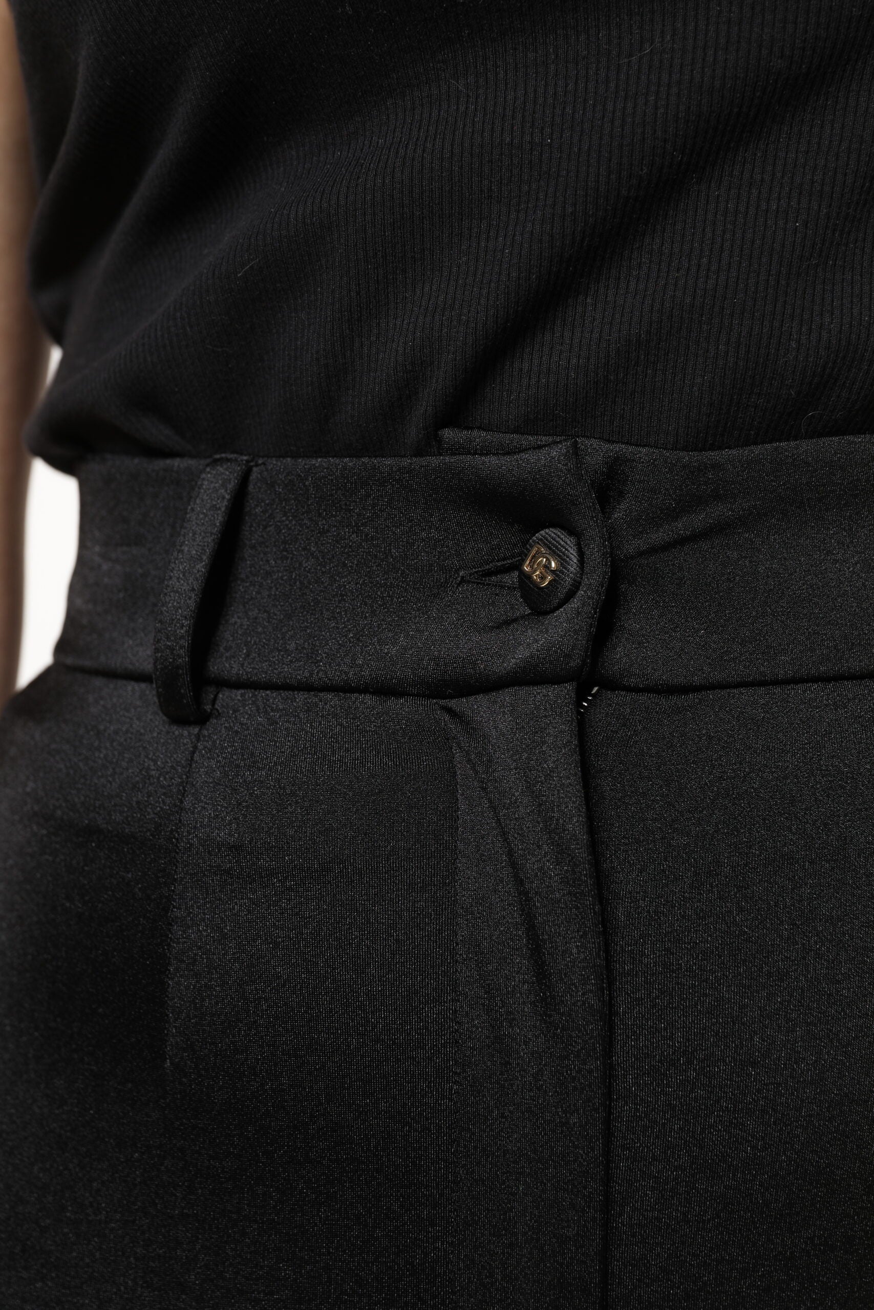 Dolce & Gabbana Black Nylon High Waist Slim Fit Women's Pants
