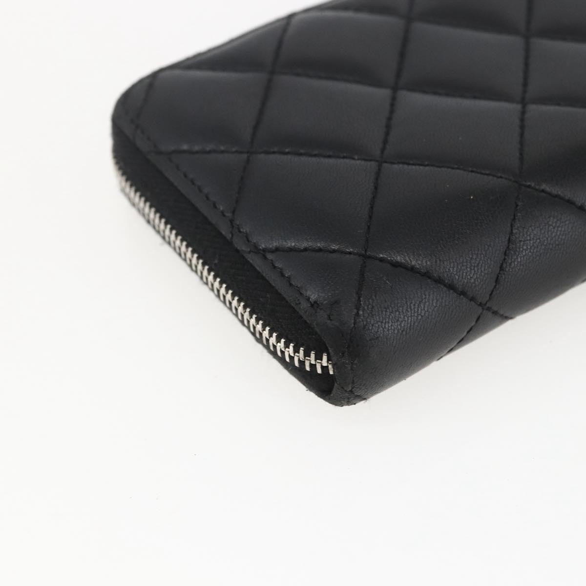 Chanel Zip Around Organizer Quilted Lambskin Black Leather Wallets Accessory (Pre-Owned)