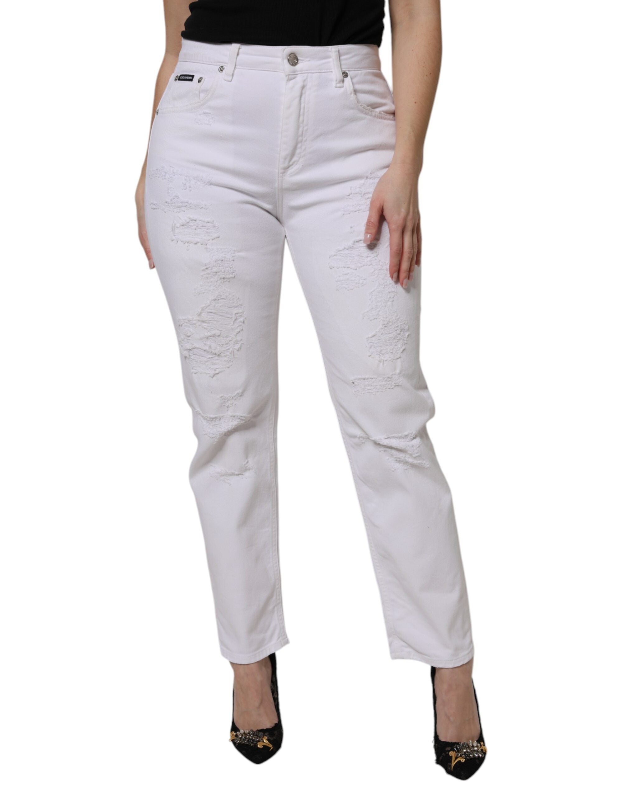 Dolce & Gabbana White Cotton High Waist Skinny Denim Women's Jeans (Pre-Owned)
