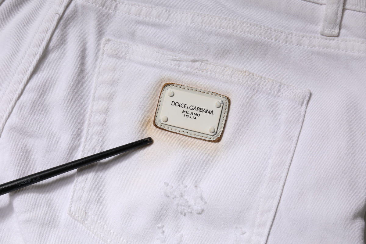 Dolce & Gabbana White Cotton High Waist Skinny Denim Women's Jeans (Pre-Owned)