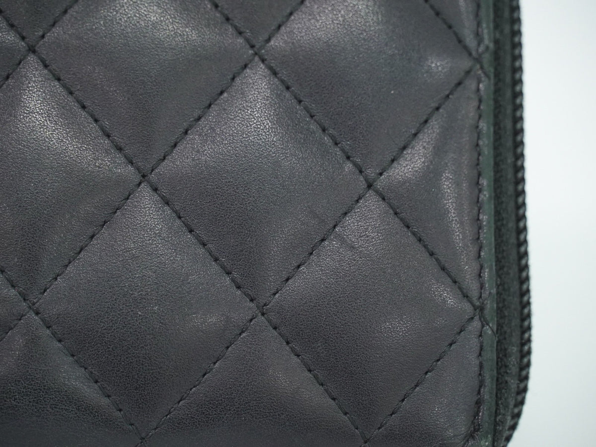 Chanel Cambon Zip Around Quilted Lambskin Black Leather Wallets Accessory (Pre-Owned)