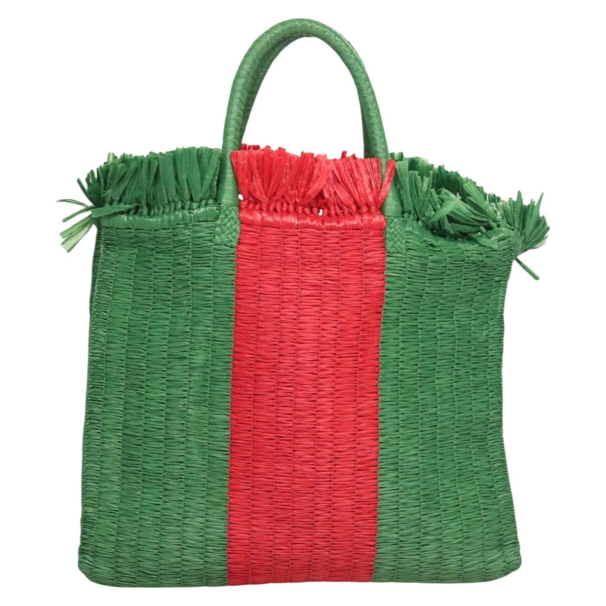 Gucci Cestino Woven Raffia Green Wicker Tote Bag Bag (Pre-Owned)