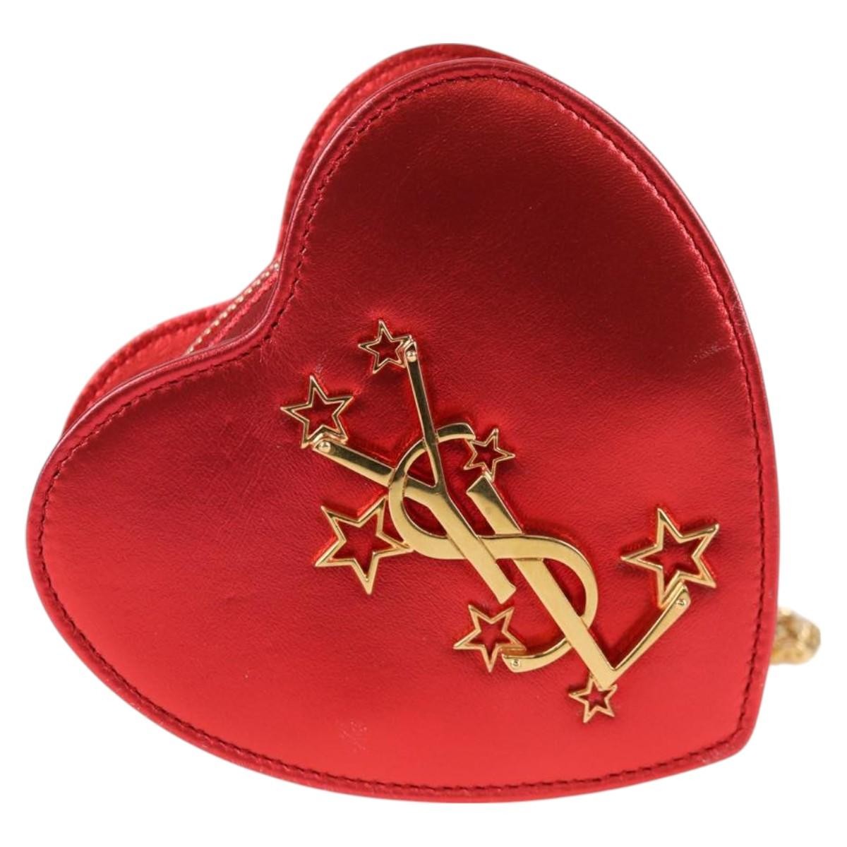 Saint Laurent Love Heart Chain Leather Red Leather Shoulder Bag Bag (Pre-Owned)