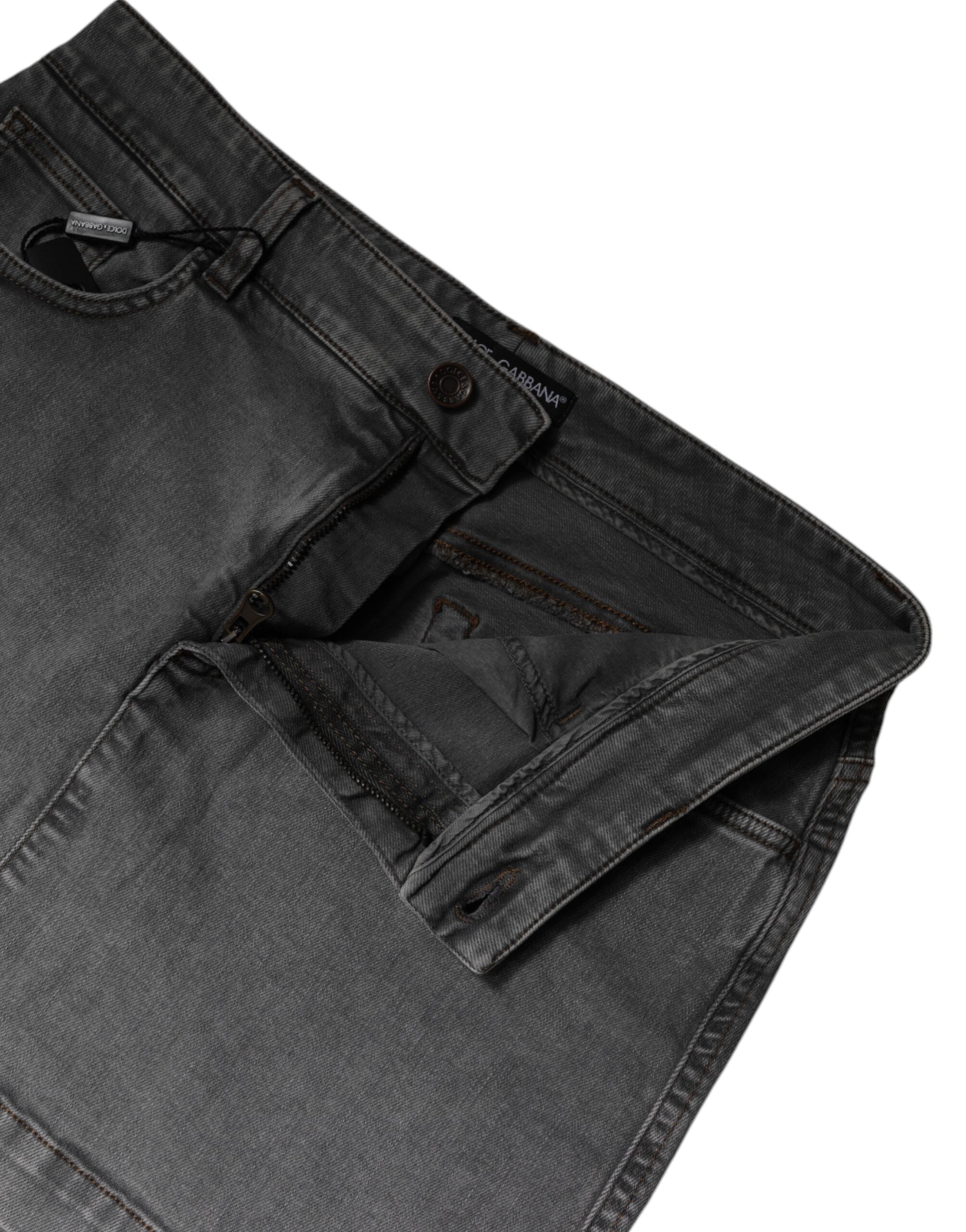 Dolce & Gabbana Gray Cotton Stretch Mid Waist Denim Mini Women's Skirt