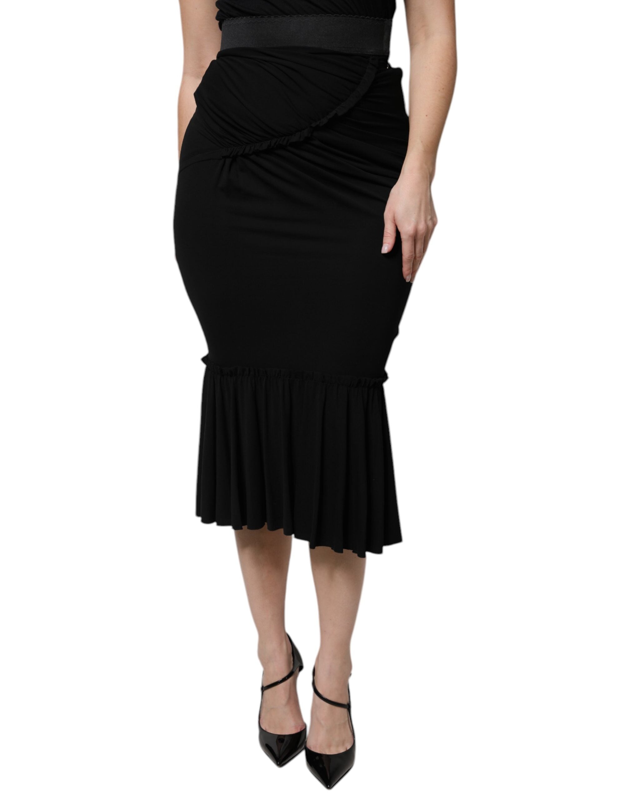 Dolce & Gabbana Black Mermaid Cut High Waist Midi Skirt - IT36