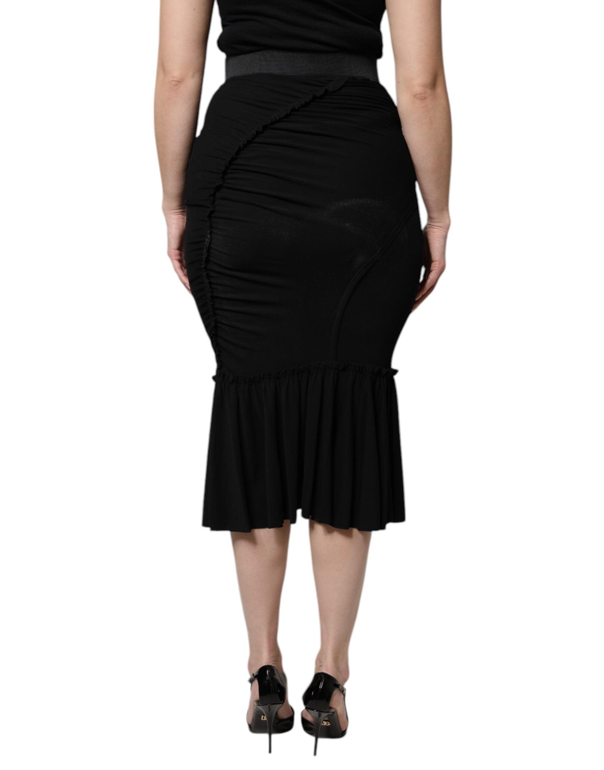 Dolce & Gabbana Black Mermaid Cut High Waist Midi Women's Skirt