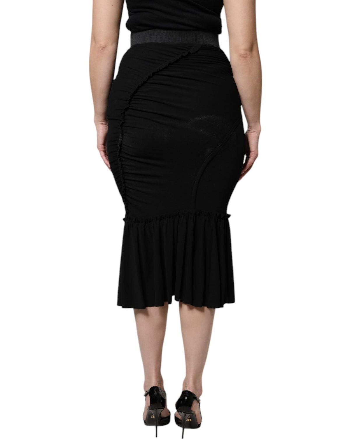 Dolce & Gabbana Black Mermaid Cut High Waist Midi Women's Skirt