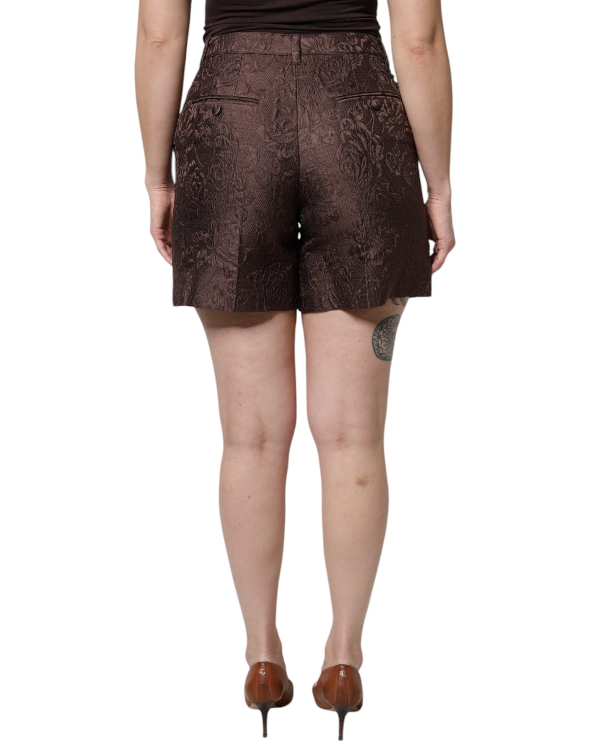 Dolce & Gabbana Brown Floral Brocade Mid Waist Mini Women's Short