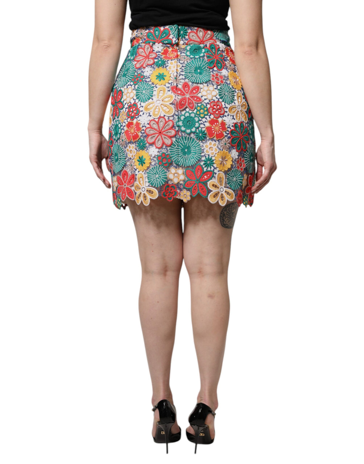 Dolce & Gabbana Multicolor Floral Lace High Waist Mini Women's Skirt