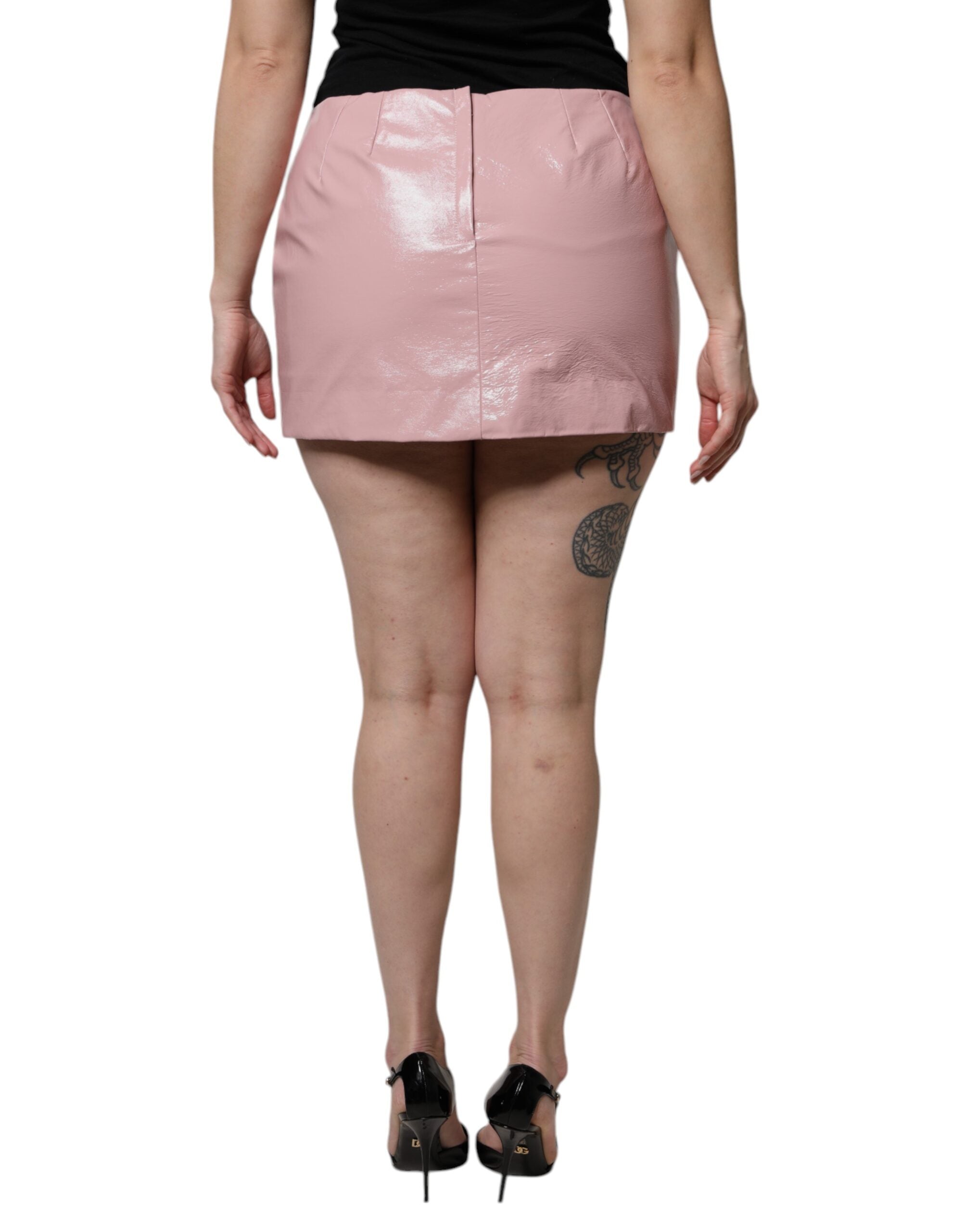 Dolce & Gabbana Glossy Pink Cotton High Waist Mini Women's Skirt
