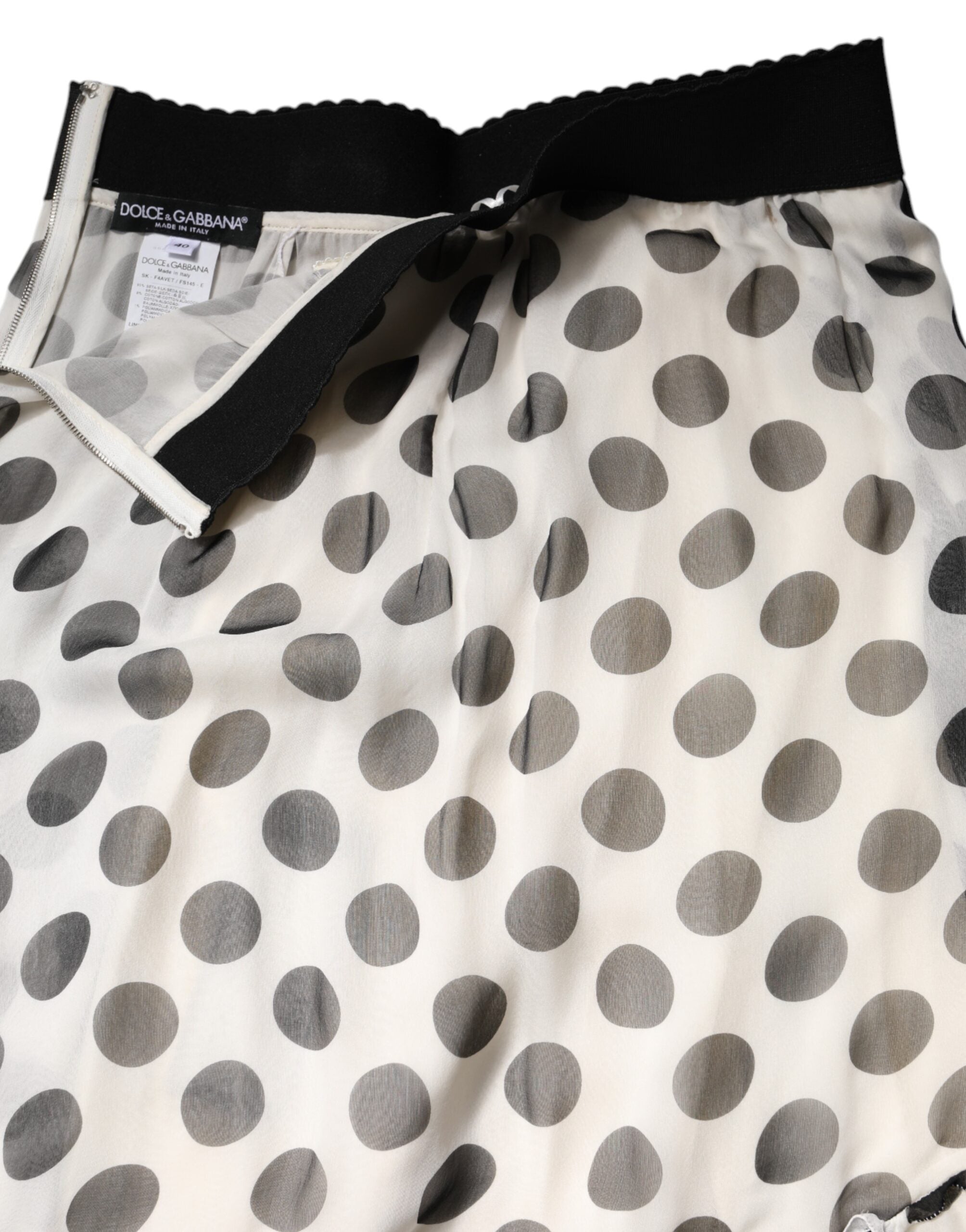 Dolce & Gabbana White Black Polka Dots Knee Length Women's Skirt