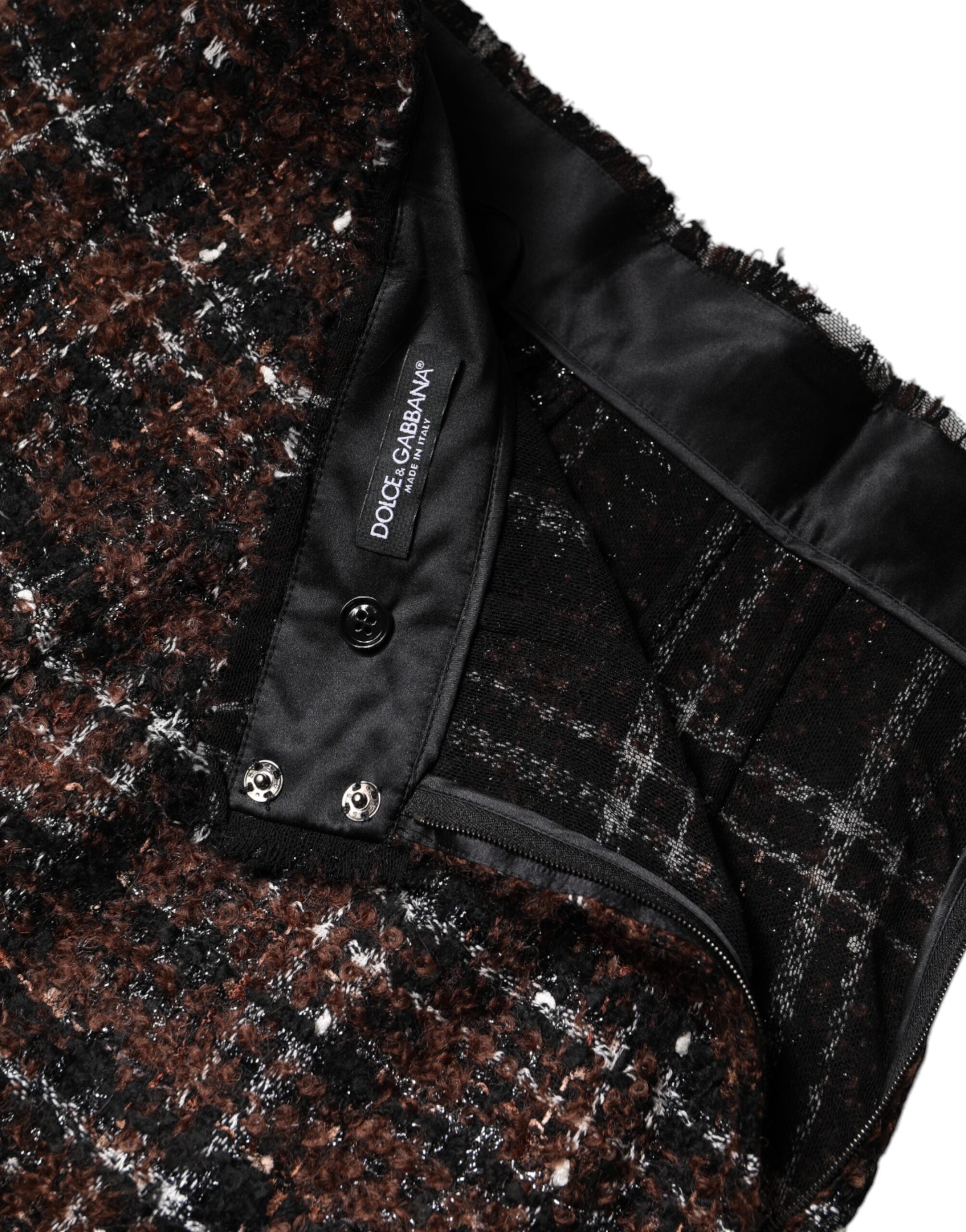 Dolce & Gabbana Multicolor High Waist Tartan Tweed Pencil Cut Women's Skirt
