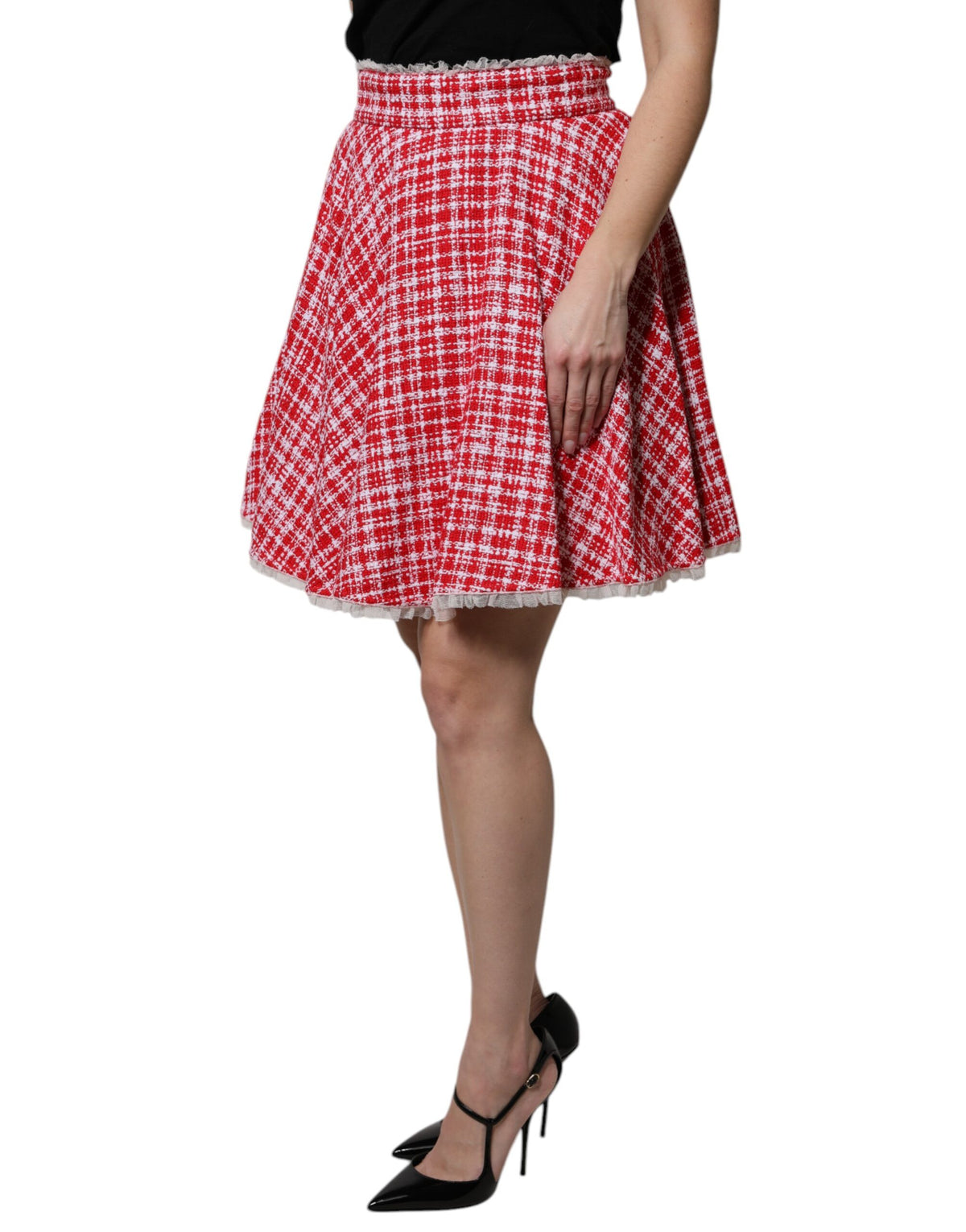 Dolce & Gabbana Red White High Waist A-line Above Knee Women's Skirt