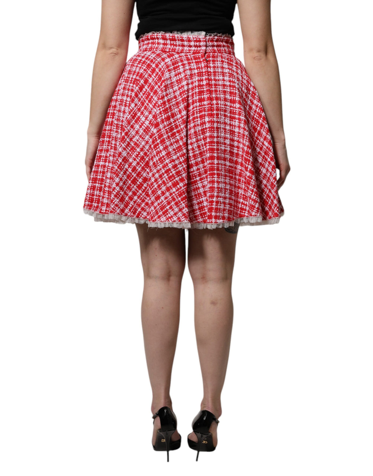 Dolce & Gabbana Red White High Waist A-line Above Knee Women's Skirt