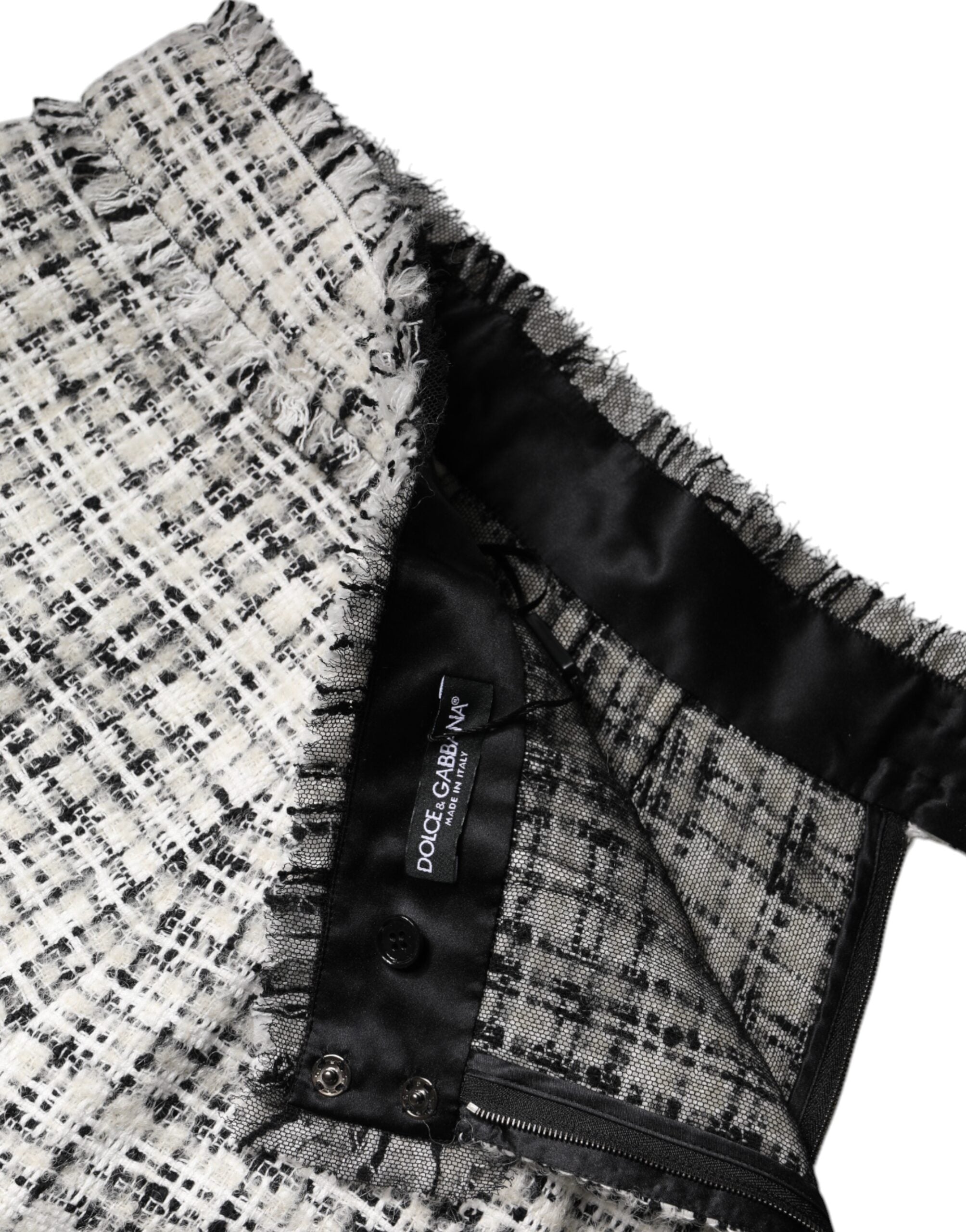 Dolce & Gabbana White Black High Waist Tartan Tweed Mini Women's Skirt