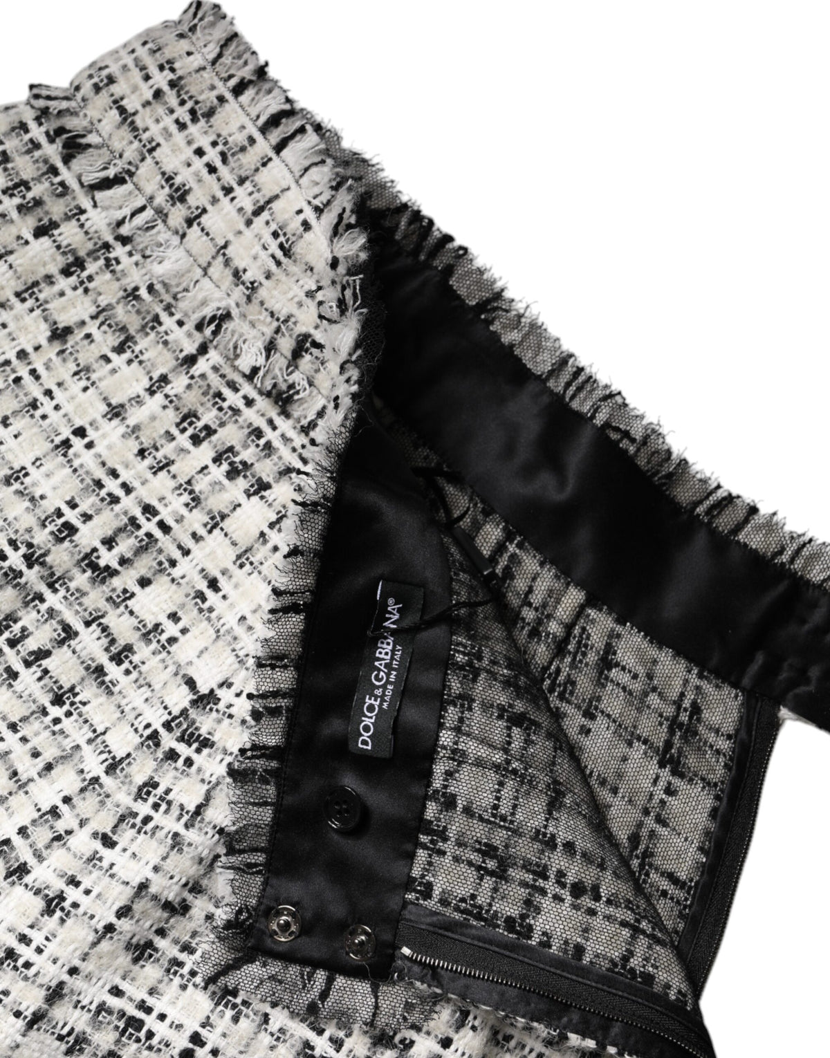 Dolce & Gabbana White Black High Waist Tartan Tweed Mini Women's Skirt