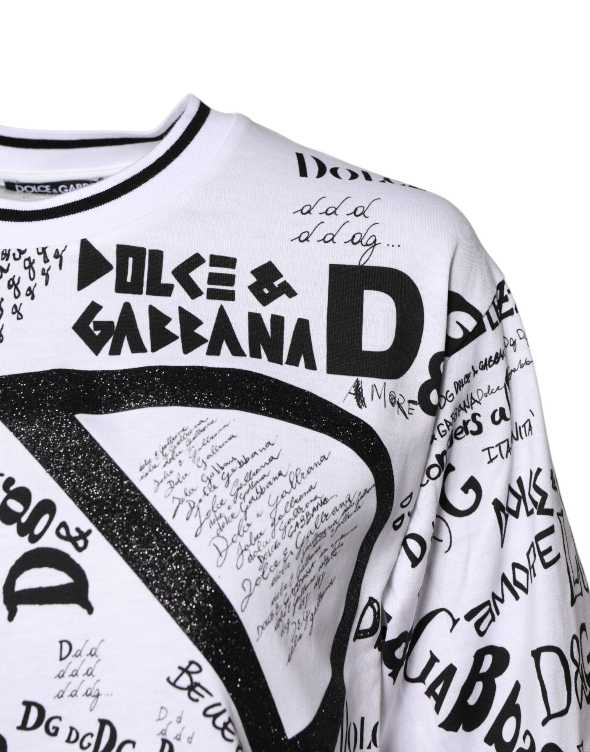 Dolce & Gabbana White Graffiti Print Cotton Crew Neck Women's T-shirt (Pre-Owned)