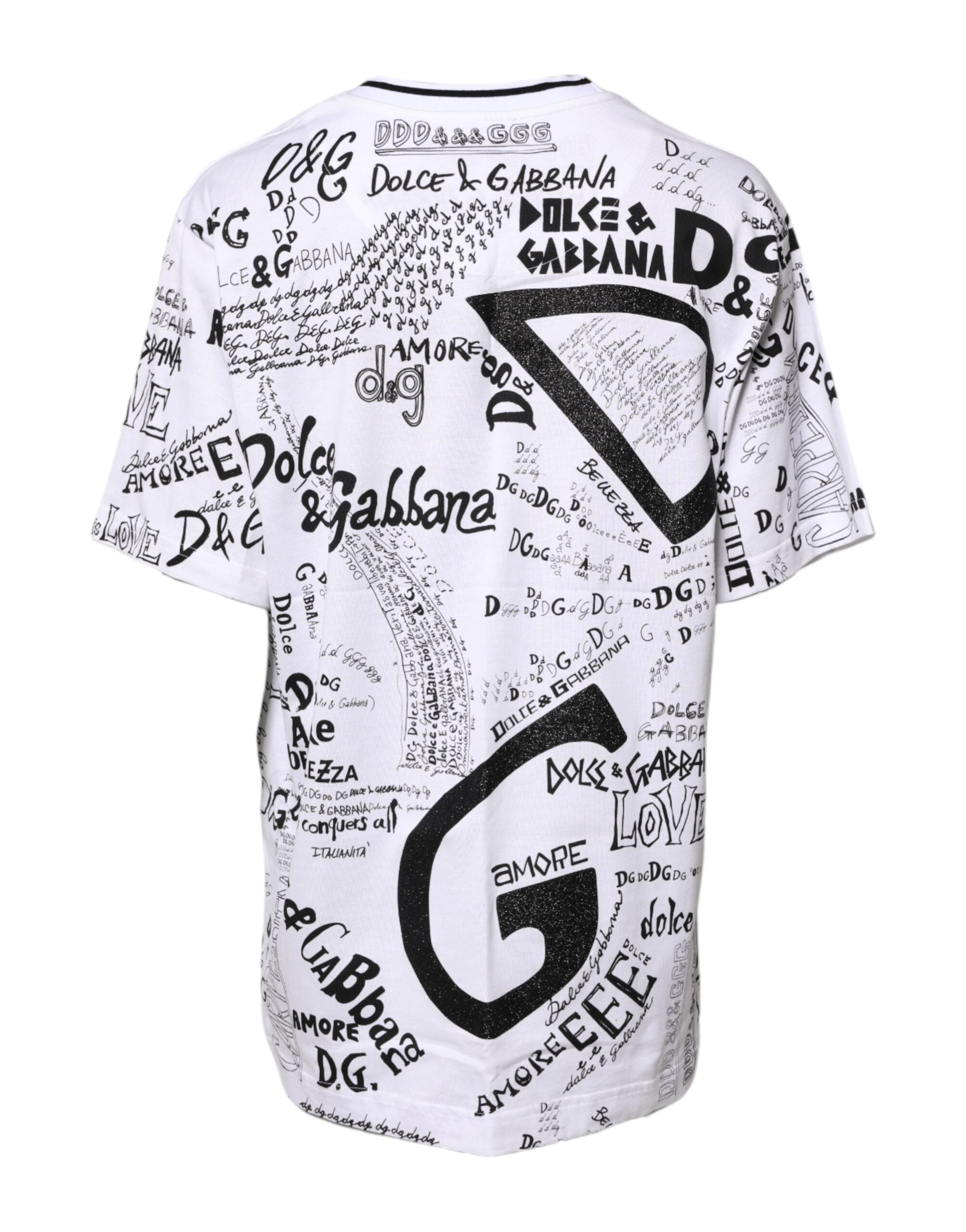 Dolce & Gabbana White Graffiti Print Cotton Crew Neck Women's T-shirt (Pre-Owned)