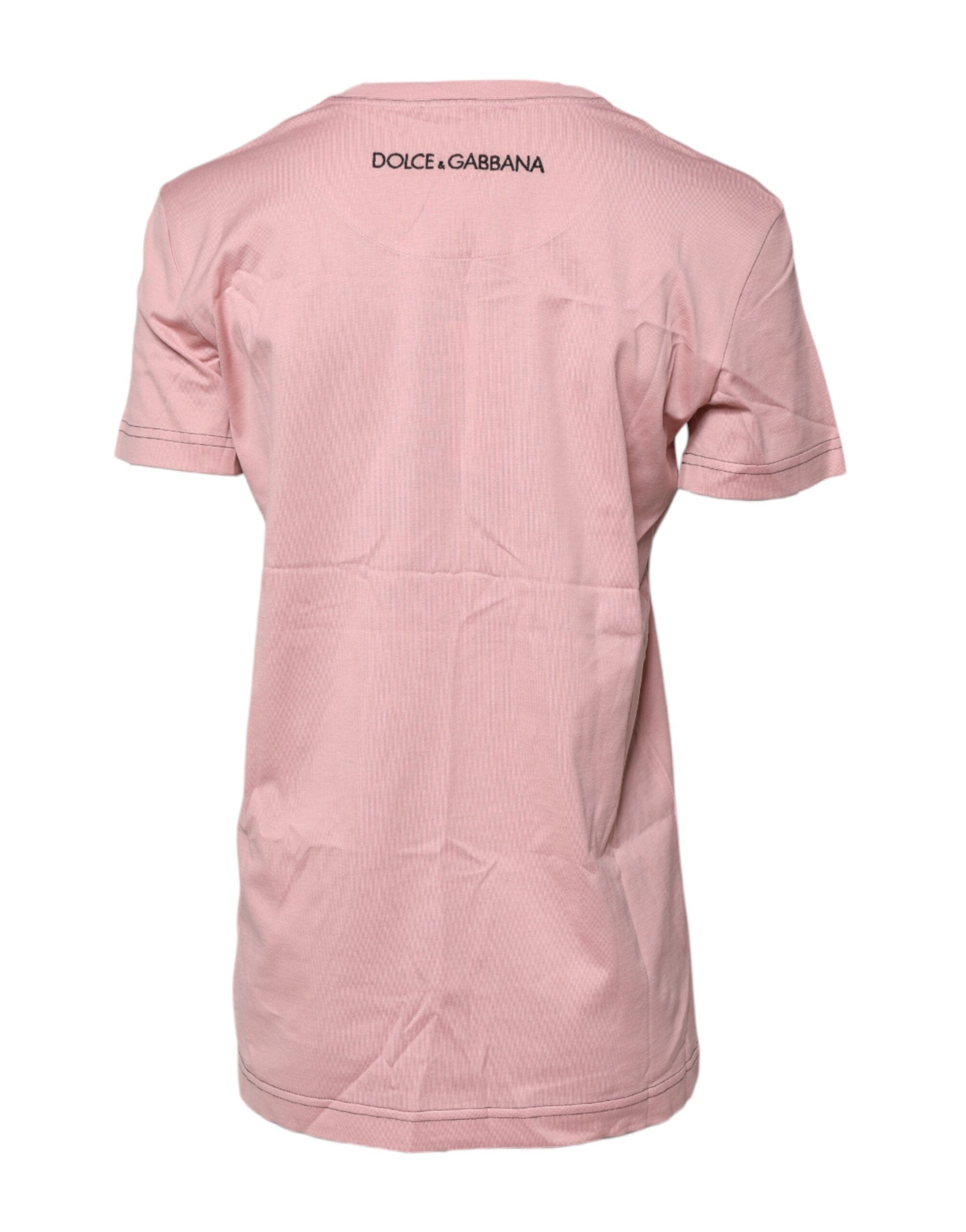 Dolce & Gabbana Pink Logo Print Cotton Crew Neck Women's T-shirt