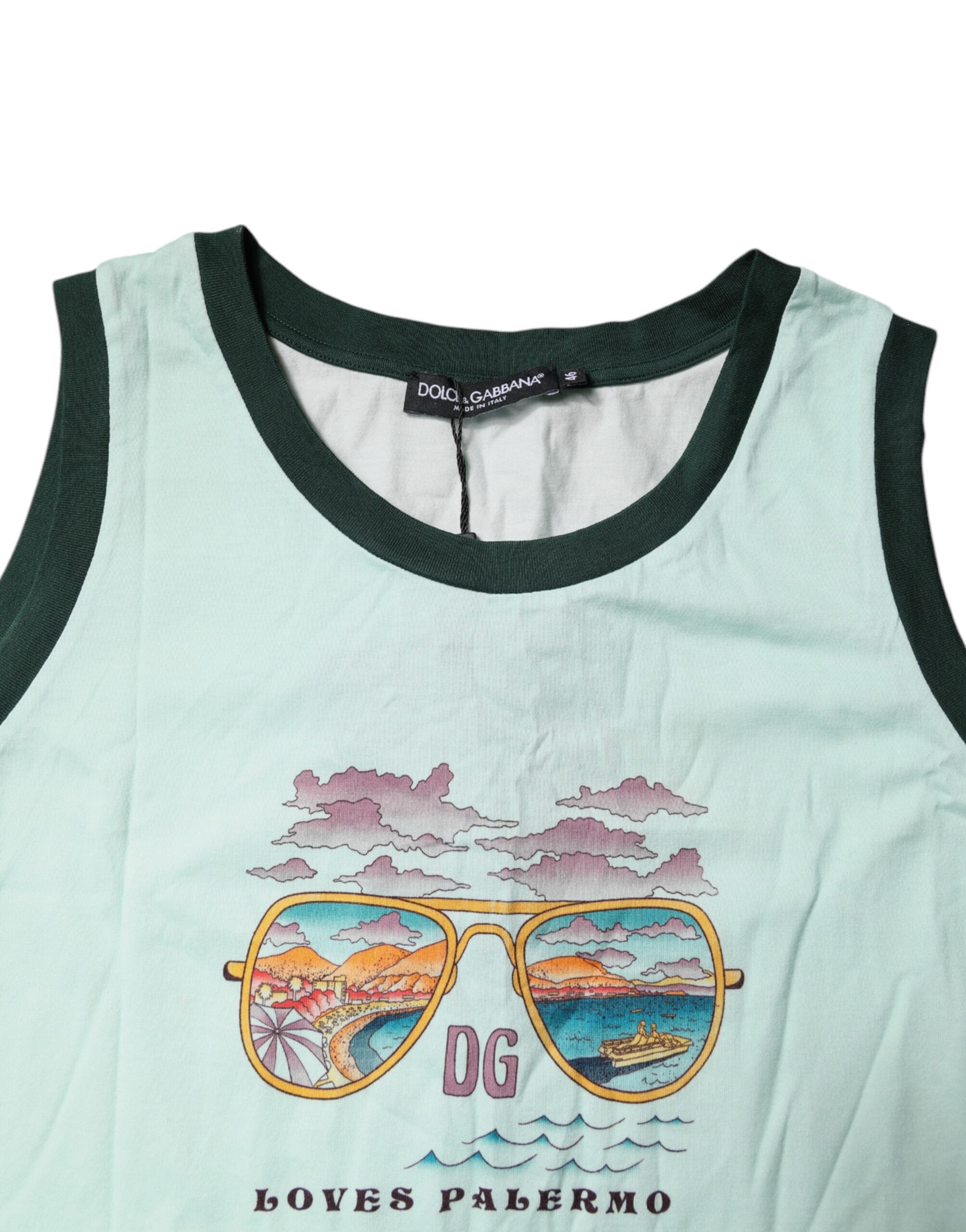 Dolce & Gabbana Light Green Graphic Print Sleeveless Tank Women's T-shirt