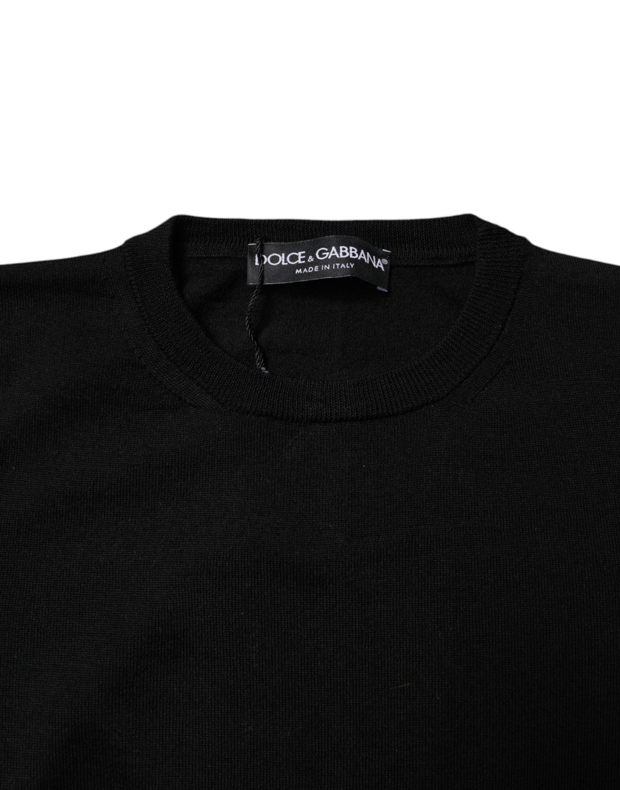 Dolce & Gabbana Black Wool Knit Crew Neck Pullover Women's Sweater