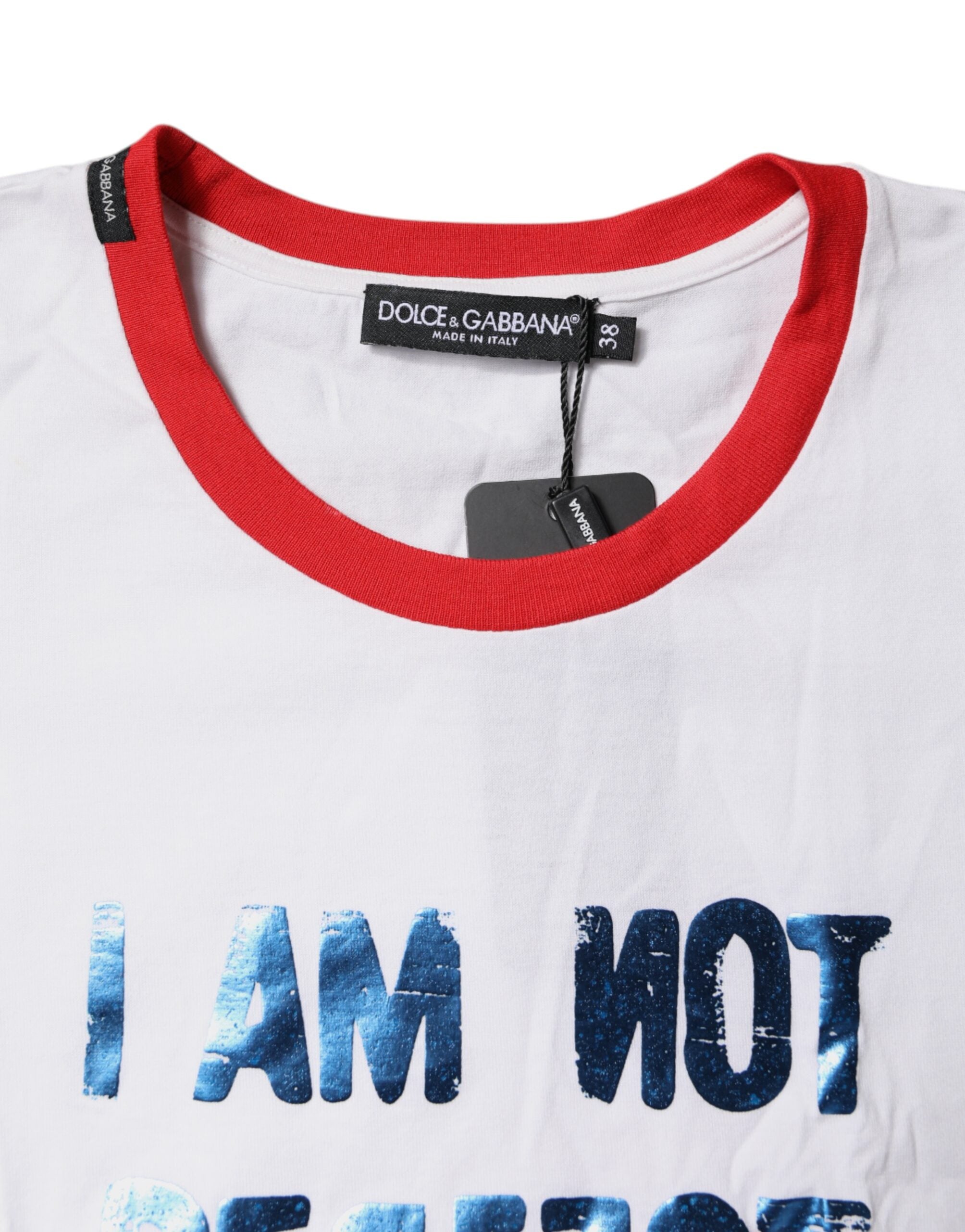 Dolce & Gabbana White Graphic Print Cotton Crew Neck Women's T-shirt