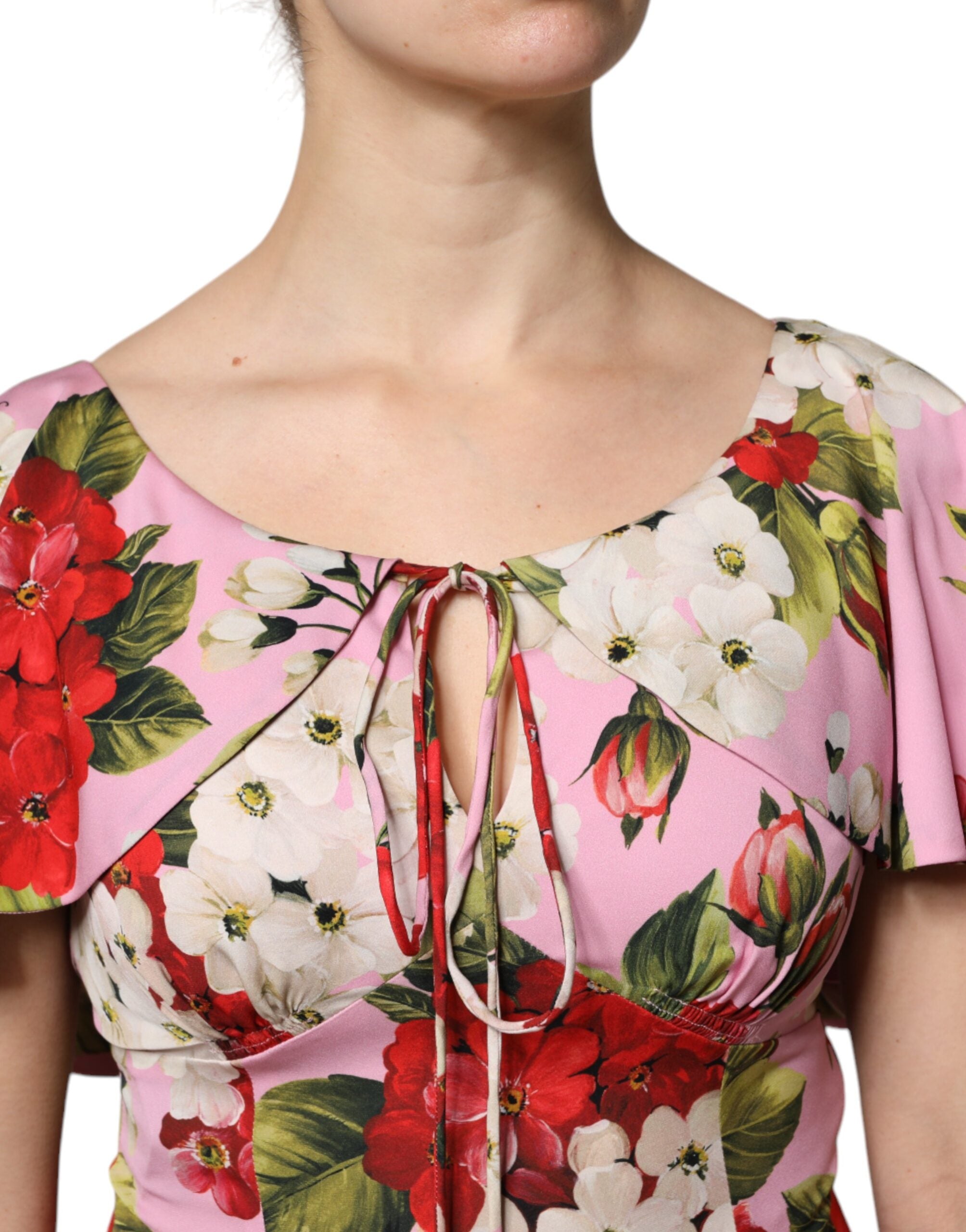 Dolce & Gabbana Pink Floral Silk Short Sleeves Blouse Women's Top