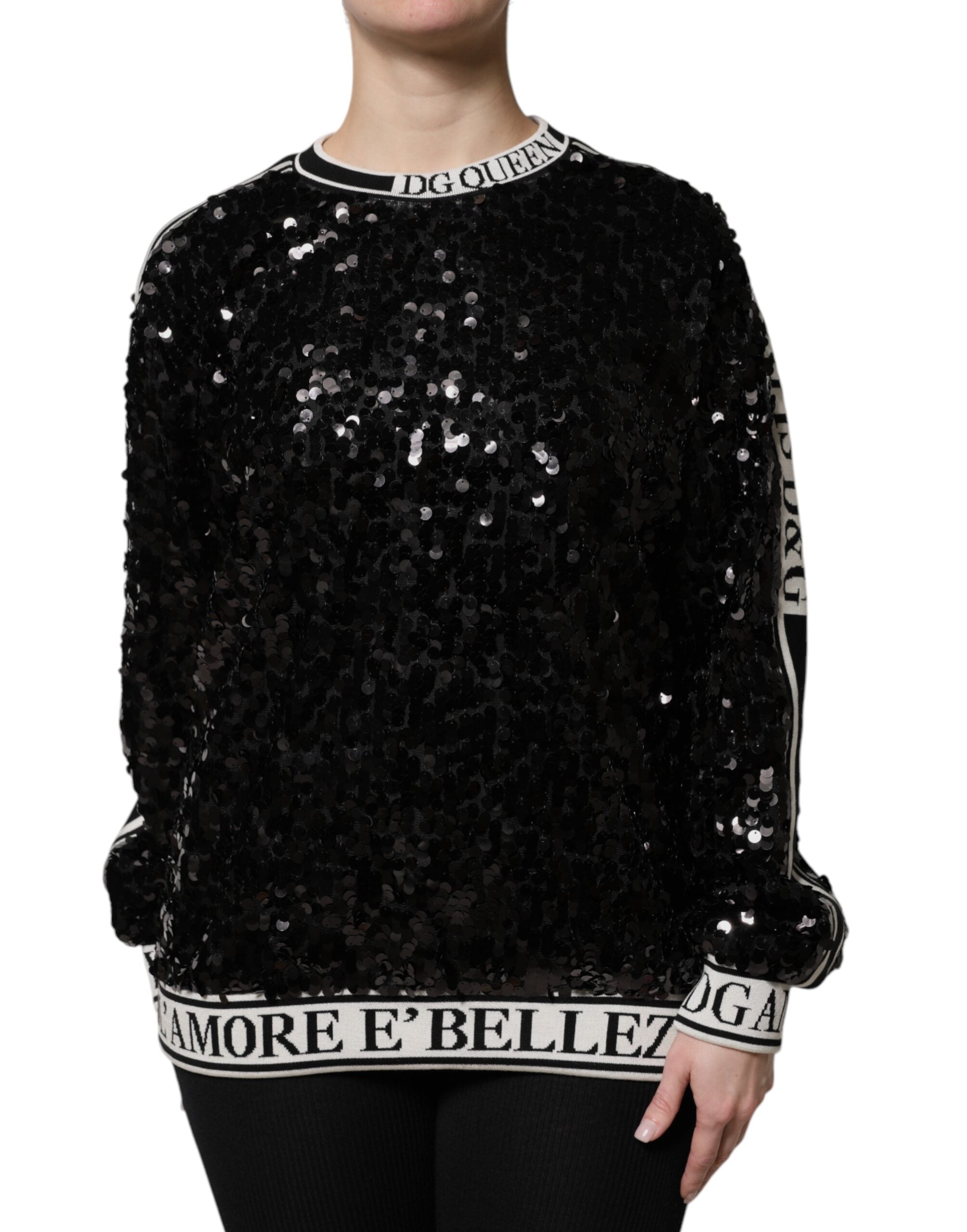 Dolce & Gabbana Black DG Queen Sequin Pullover Women's Sweater