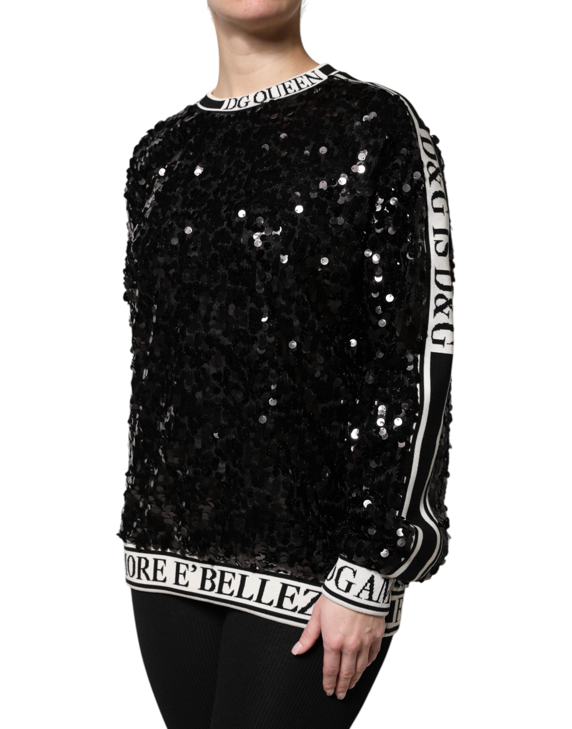 Dolce & Gabbana Black DG Queen Sequin Pullover Women's Sweater