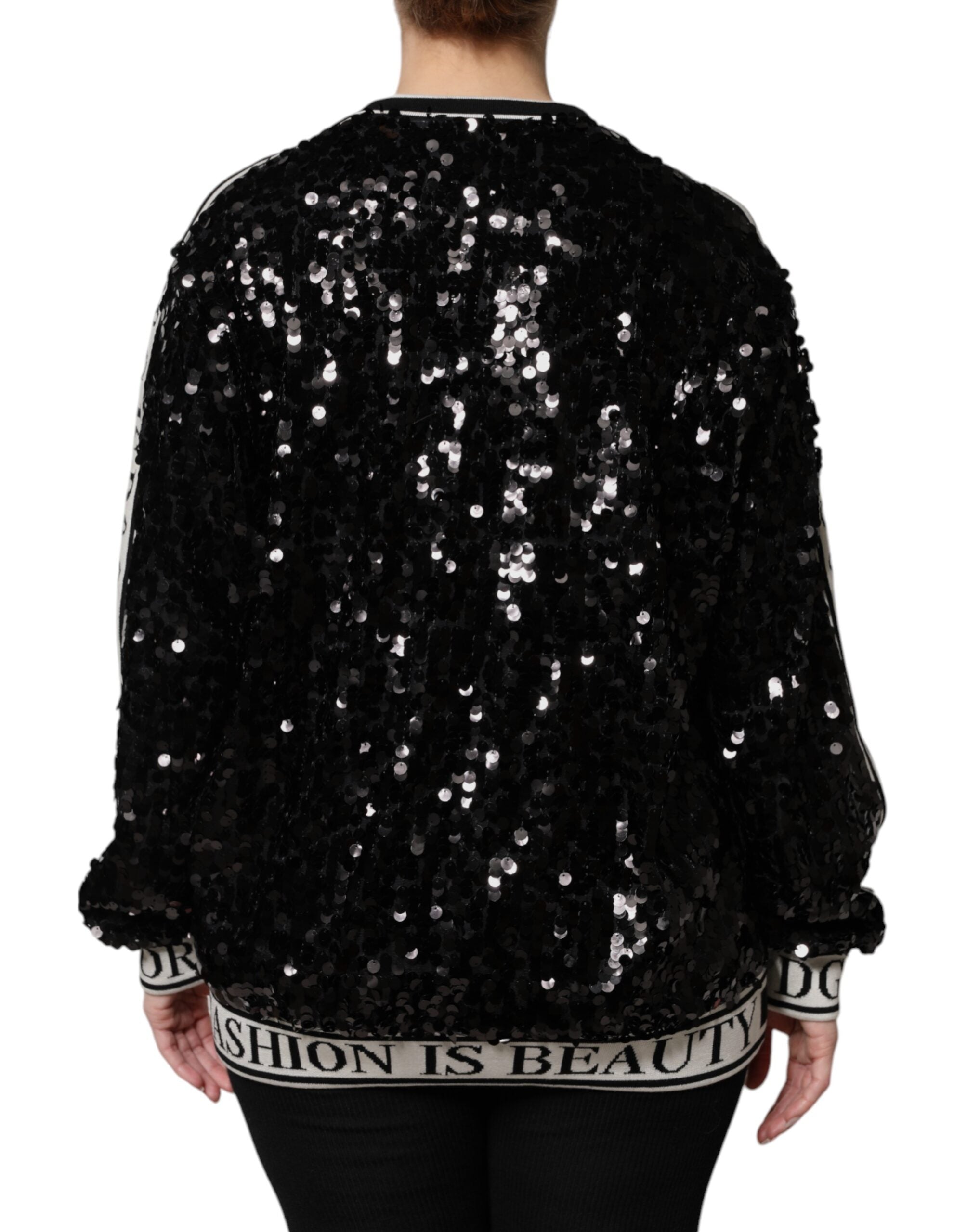 Dolce & Gabbana Black DG Queen Sequin Pullover Women's Sweater