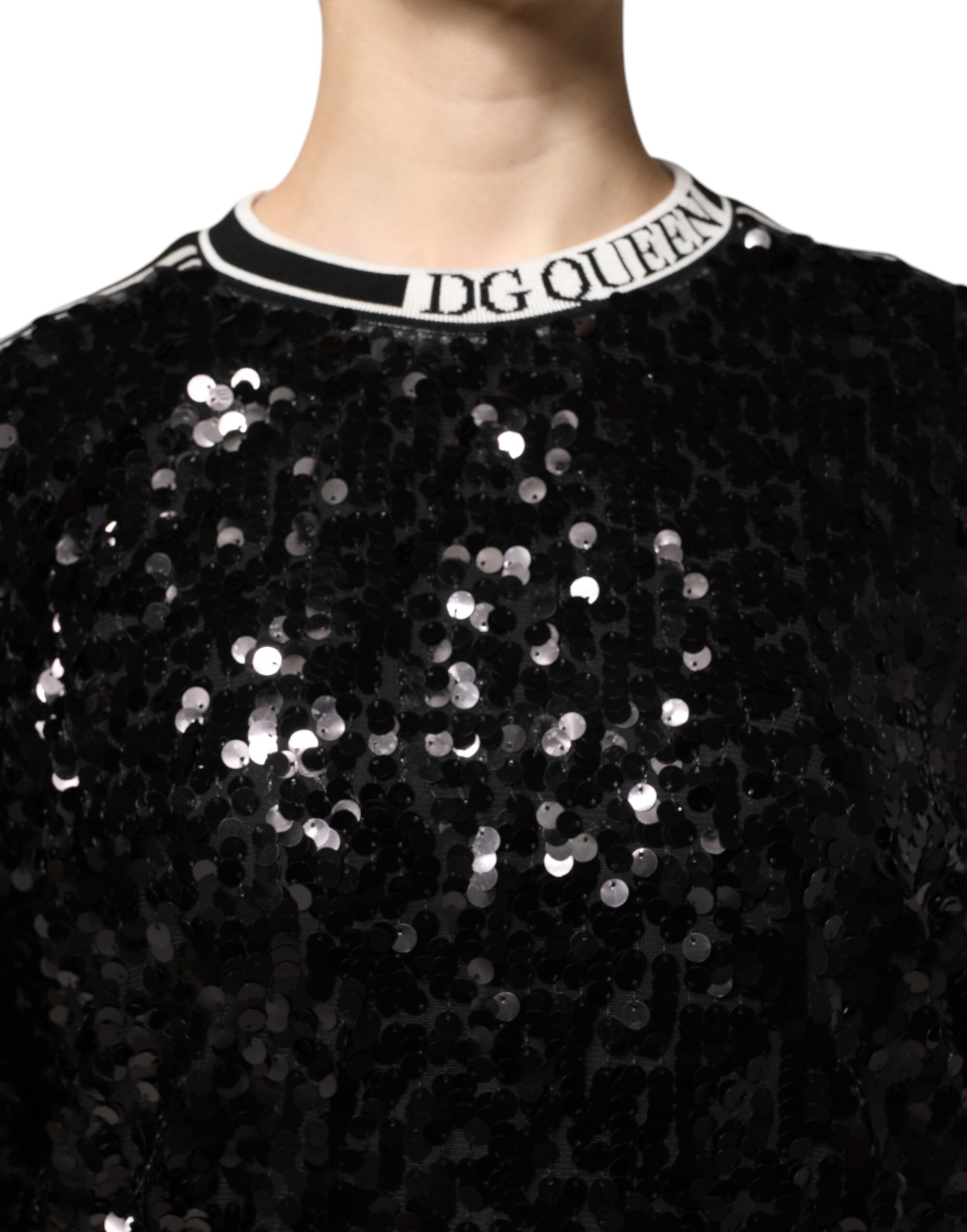 Dolce & Gabbana Black DG Queen Sequin Pullover Women's Sweater