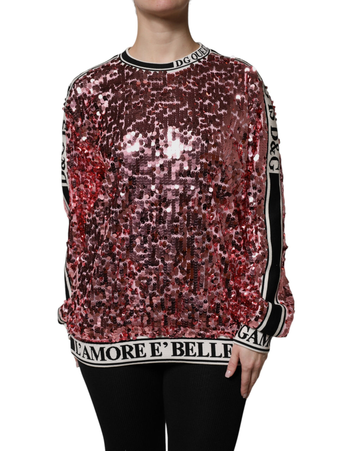 Dolce & Gabbana Pink DG Queen Sequin Pullover Women's Sweater