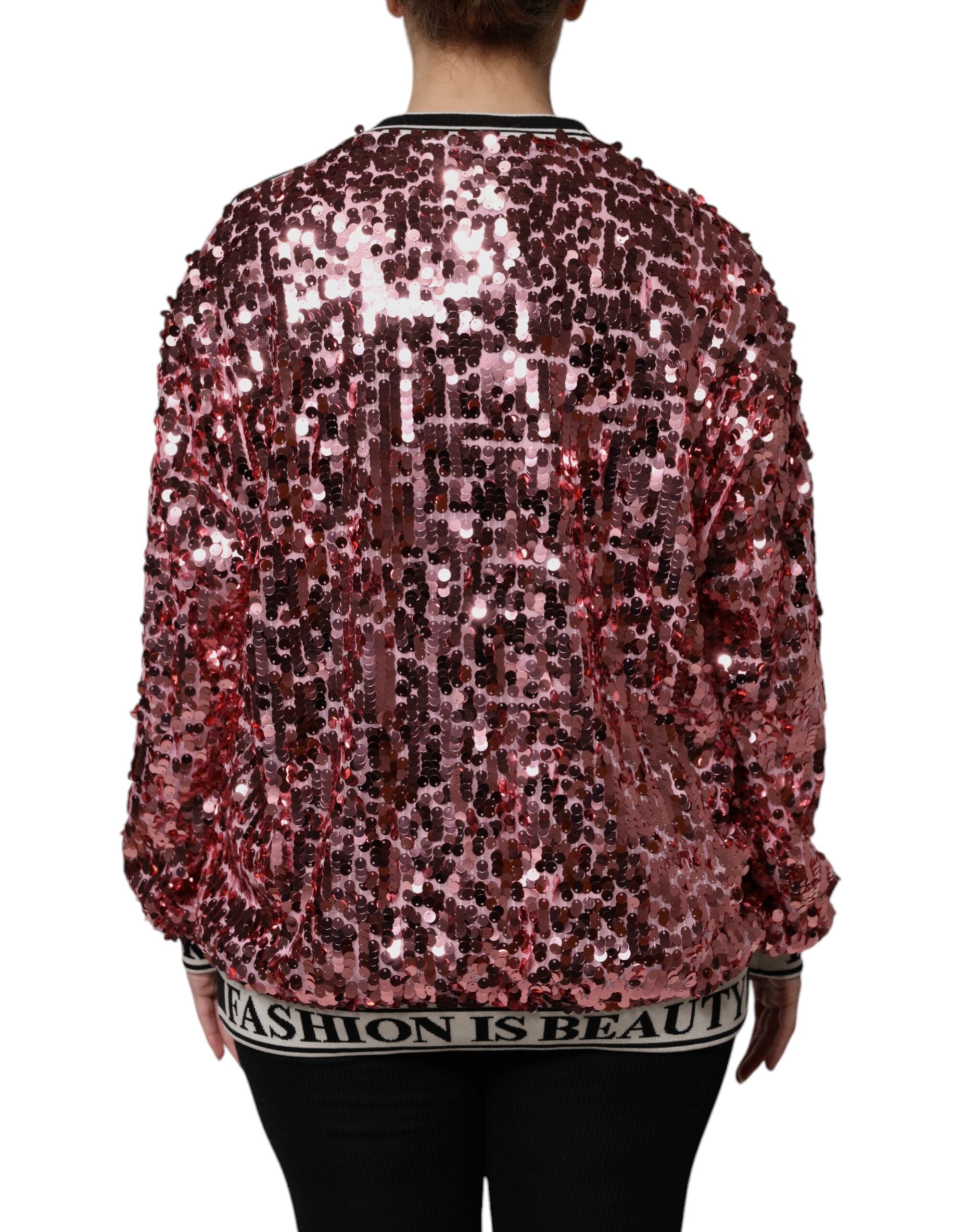 Dolce & Gabbana Pink DG Queen Sequin Pullover Women's Sweater