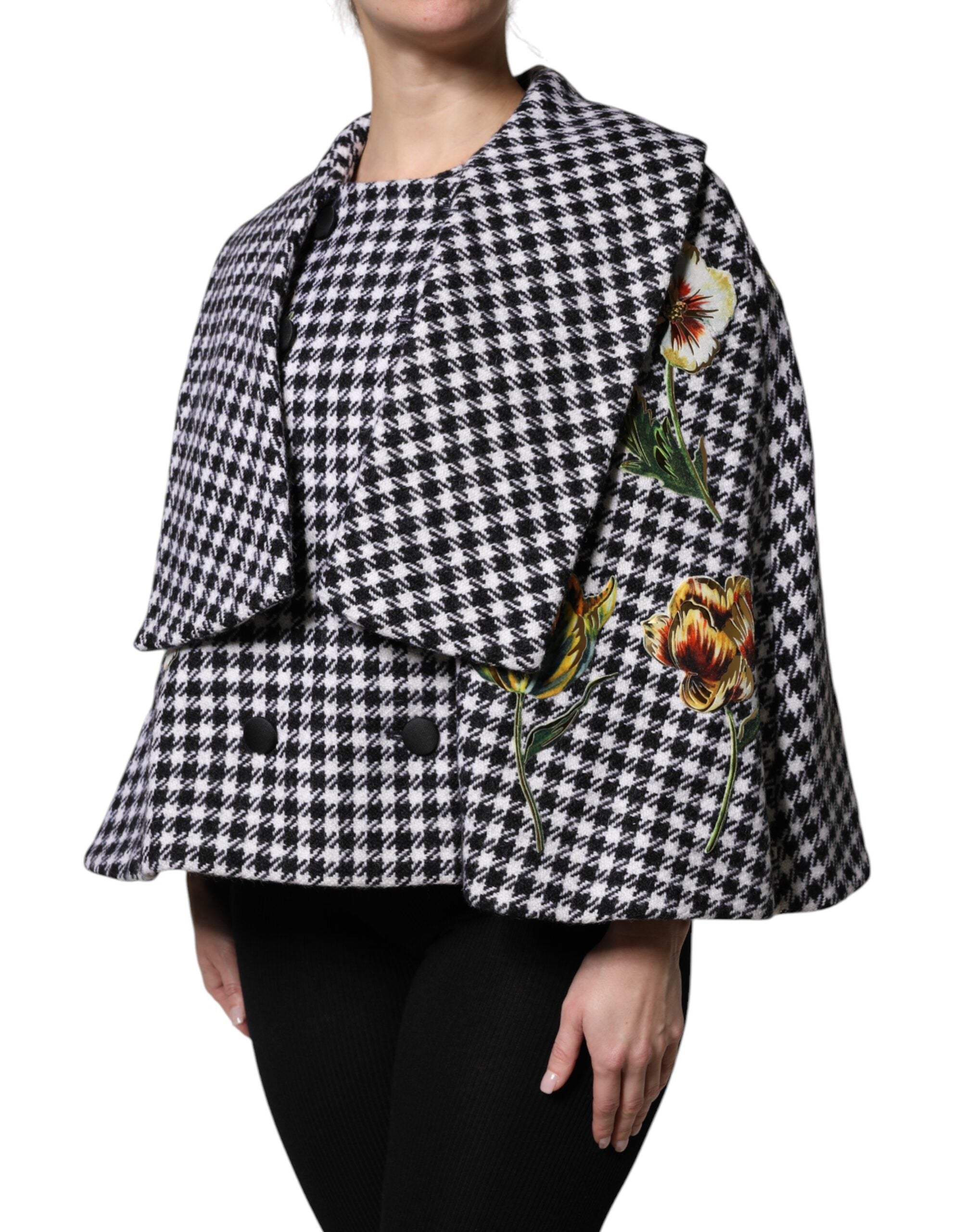 Dolce & Gabbana Black White Monochrome Patterned Floral Cape Women's Jacket