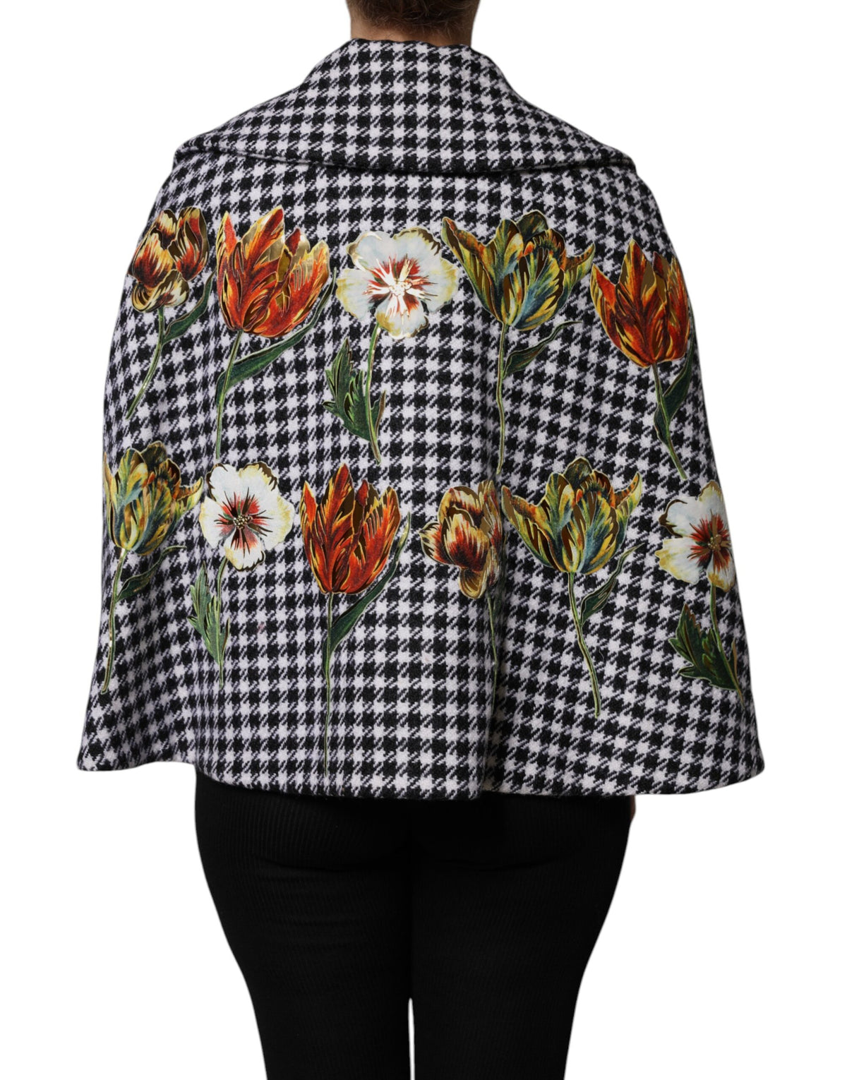 Dolce & Gabbana Black White Monochrome Patterned Floral Cape Women's Jacket