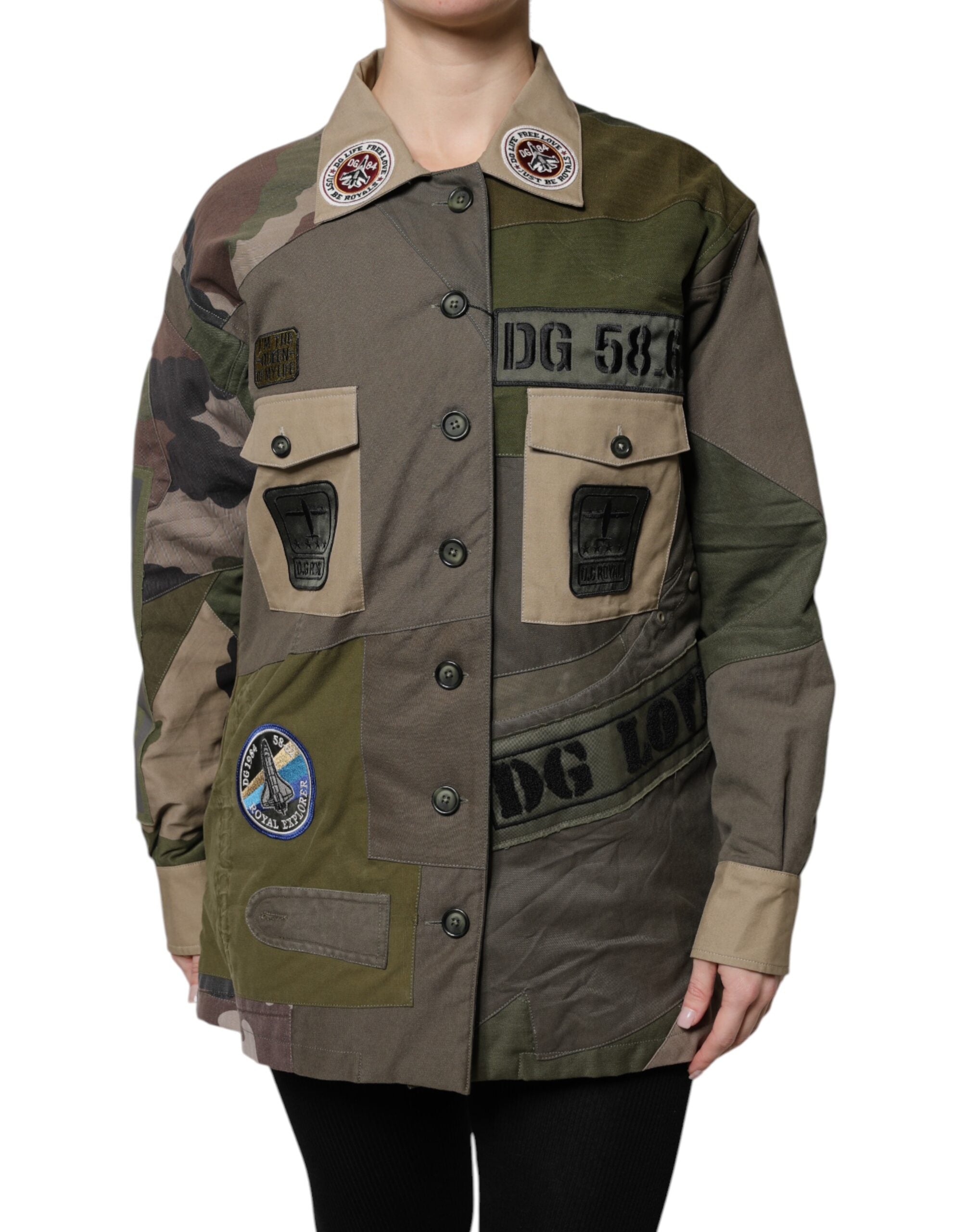 Dolce & Gabbana Military Green Cotton Button Down Women's Jacket