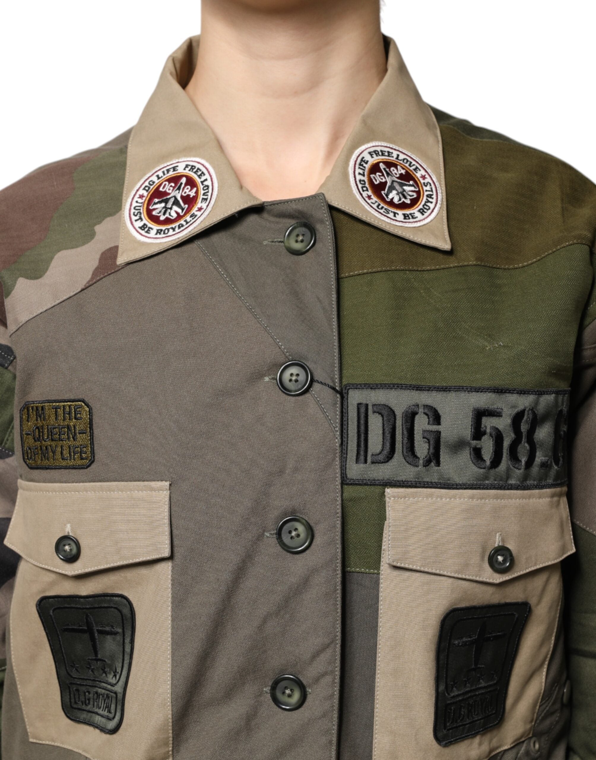 Dolce & Gabbana Military Green Cotton Button Down Women's Jacket