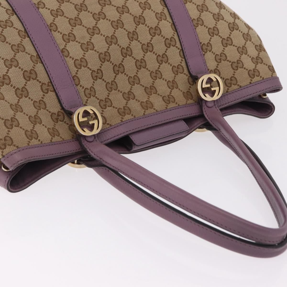 Gucci Miss Gg Gg Canvas With Leather Beige Canvas Tote Bag Bag (Pre-Owned)