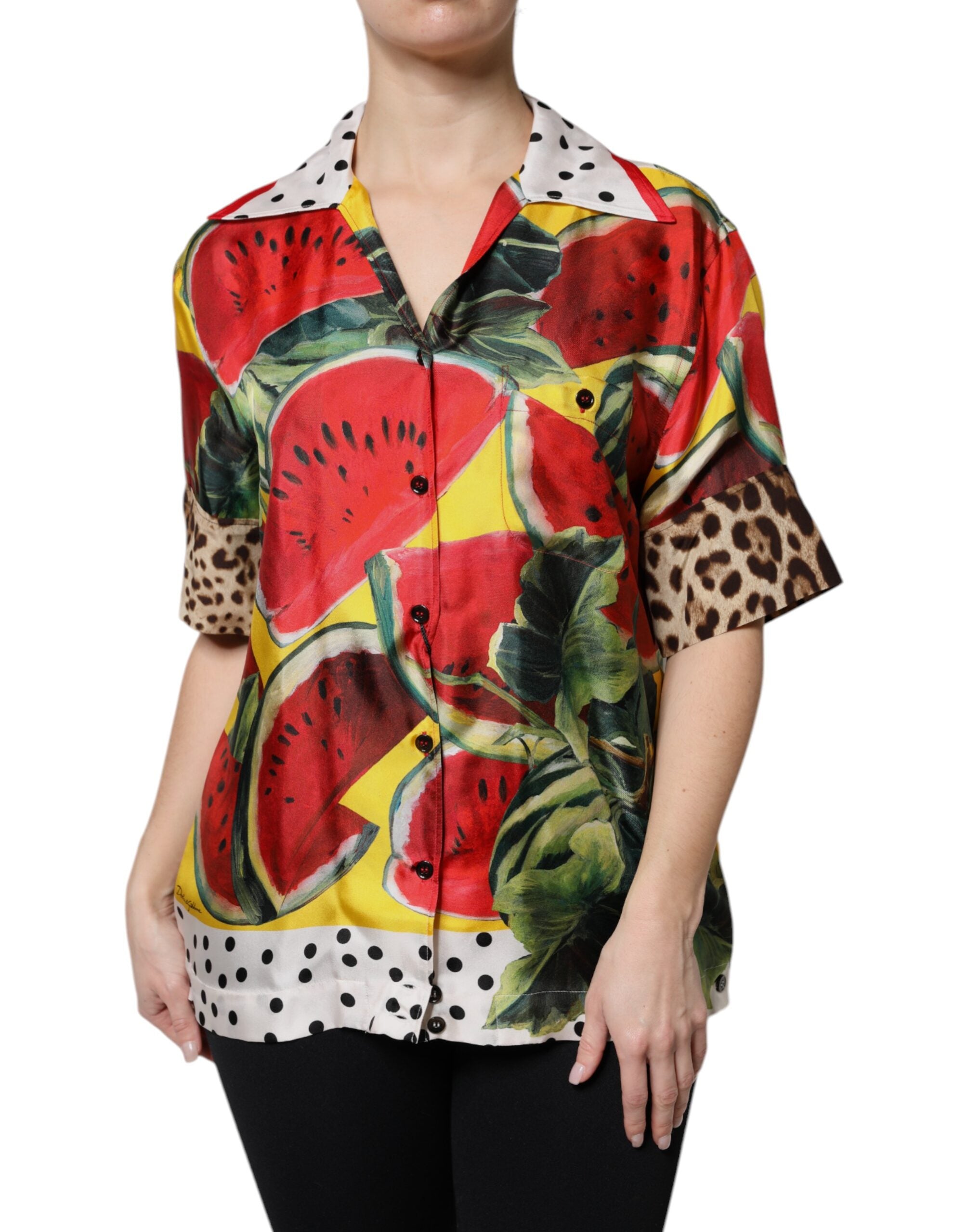 Dolce & Gabbana Multicolor Watermelon Collared Shirt Women's Top