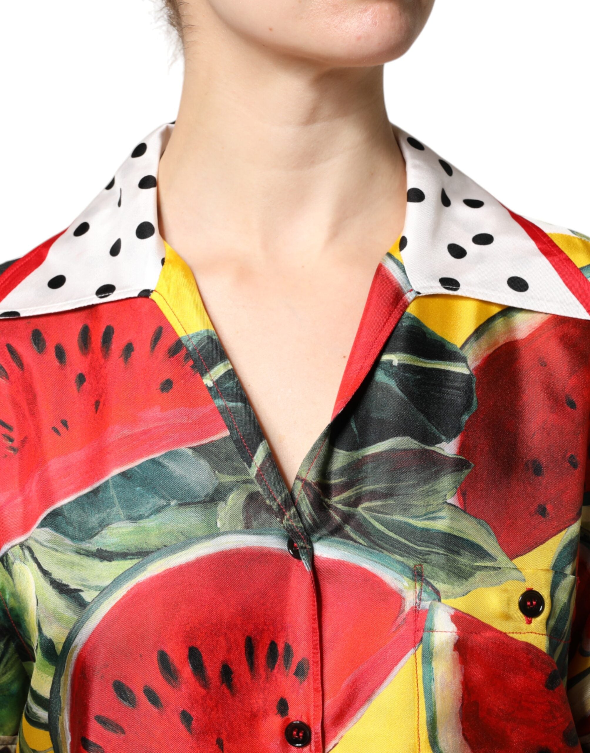 Dolce & Gabbana Multicolor Watermelon Collared Shirt Women's Top